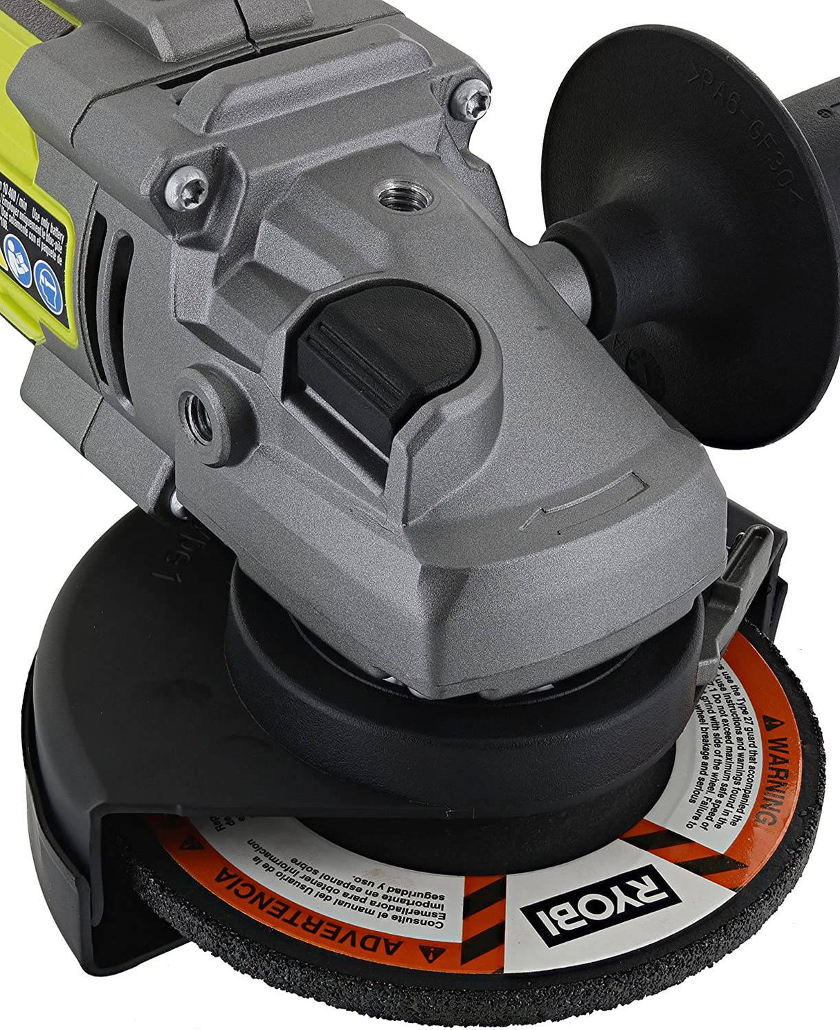 Ryobi P423 18V One+ sin escobillas 4-1/2" 10,400 RPM Amoladora y cortador de metal con mango lateral ajustable de 3 posiciones y llave inglesa integrada (batería no incluida, solo herramienta eléctrica) - DIGVICE MX
