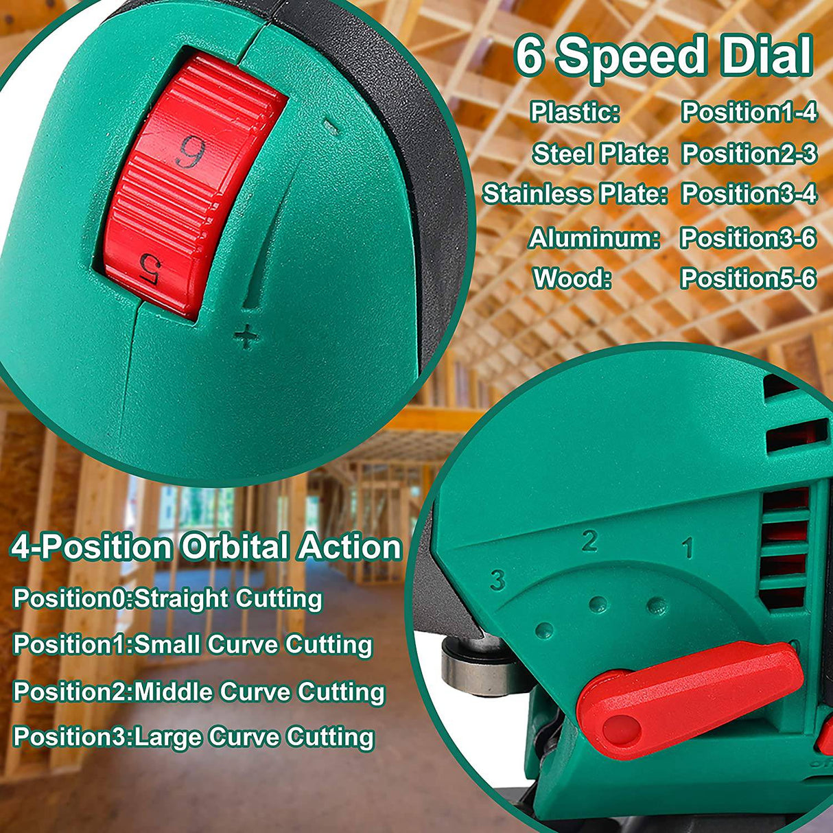 Sierra de calar, 6.7A 800W HYCHIKA Sierra de calar 800-3000SPM con 6 velocidades variables, 4 juegos orbitales, ángulo de bisel 45°, 6 cuchillas, motor de cobre puro, guía láser, estuche de transporte Madera Metal Corte de plástico - DIGVICE MX