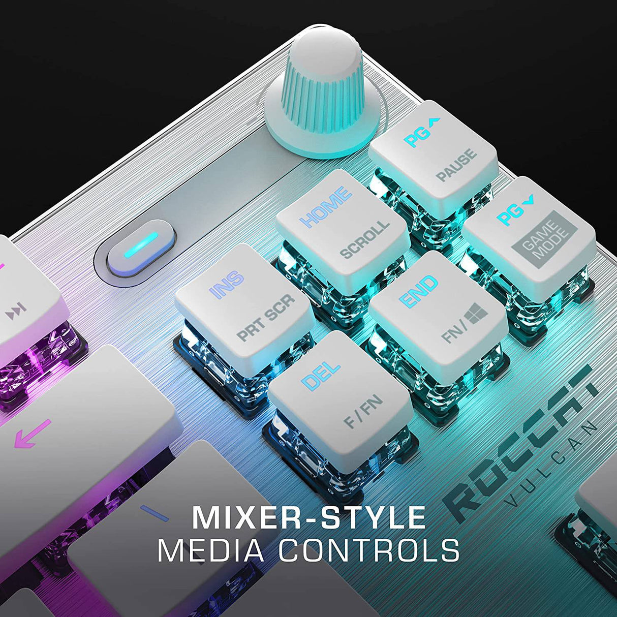 ROCCAT Vulcan TKL Pro PC Gaming Keyboard, Linear Optical Titan Switch, AIMO RGB Lighting, Tenkeyless Mechanical Feel Speed Keystroke, diseño ergonómico de perfil bajo para soporte de reposamuñecas, blanco