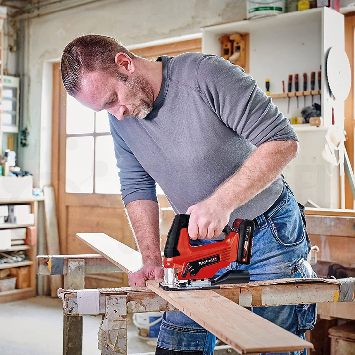 Einhell TC-JS Power X-Change Sierra de calar inalámbrica de 18 voltios 2700 SPM, longitud de carrera de 4/5 pulgadas, ángulo de bisel máximo de 45° - DIGVICE MX