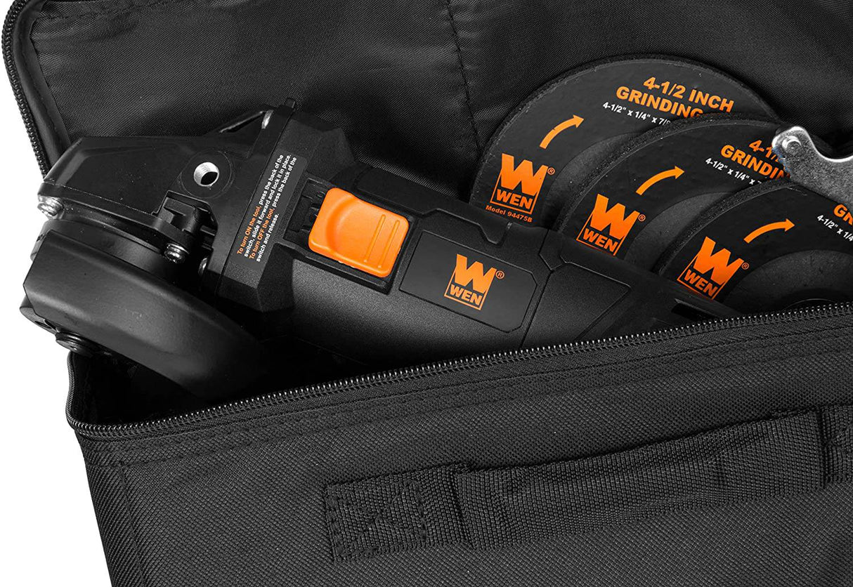 WEN 94475 Amoladora angular de 7,5 amperios y 4-1/2 pulgadas con mango reversible, tres discos abrasivos y estuche de transporte - DIGVICE MX