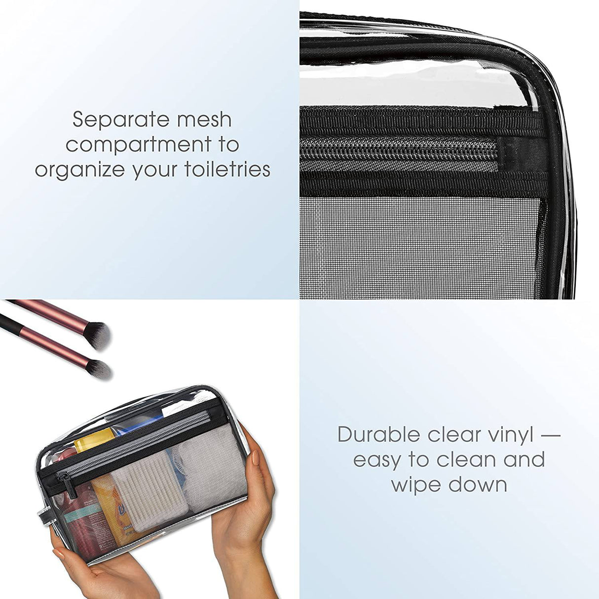 Conair - Bolsa para artículos diversos/cosméticos Travel Smart, transparente con bolsillo de malla