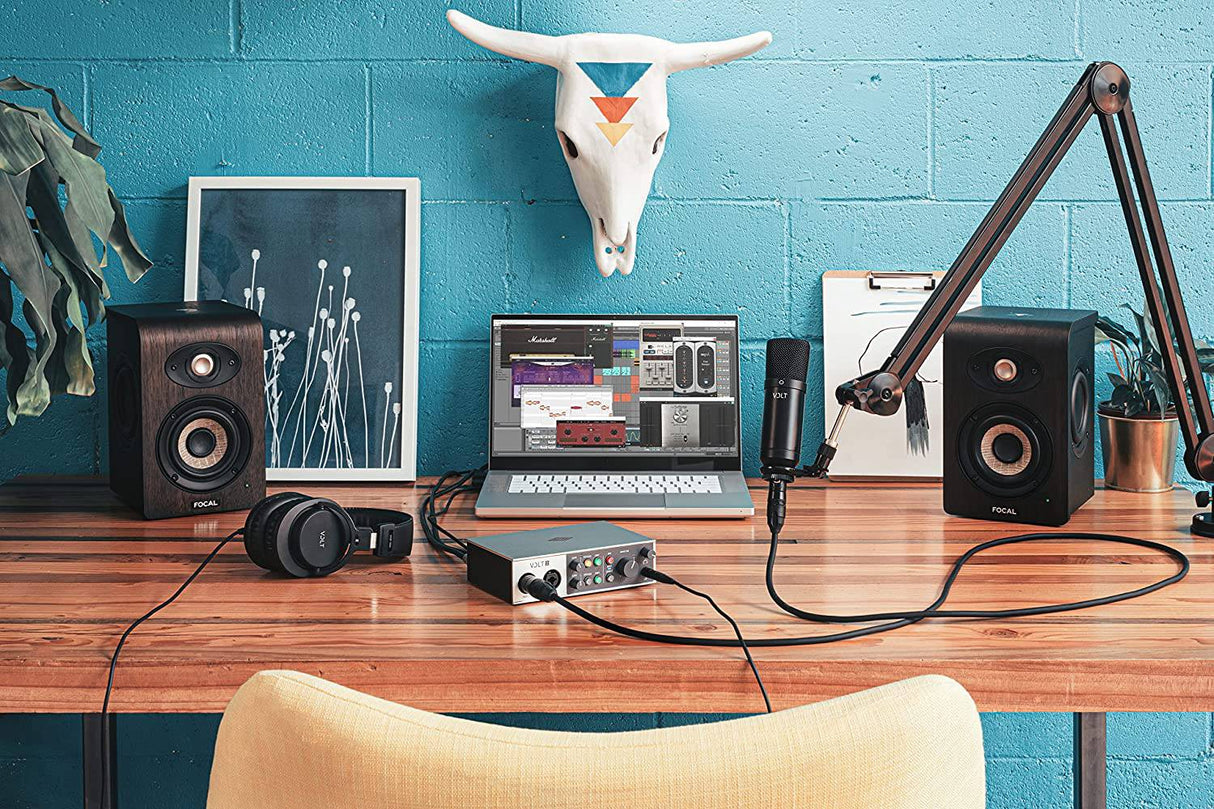 USB UA Volt 2 Interfaz de audio para grabación, podcasting y transmisión con software de audio esencial y suscripción de prueba gratuita de 30 días a UAD Spark
