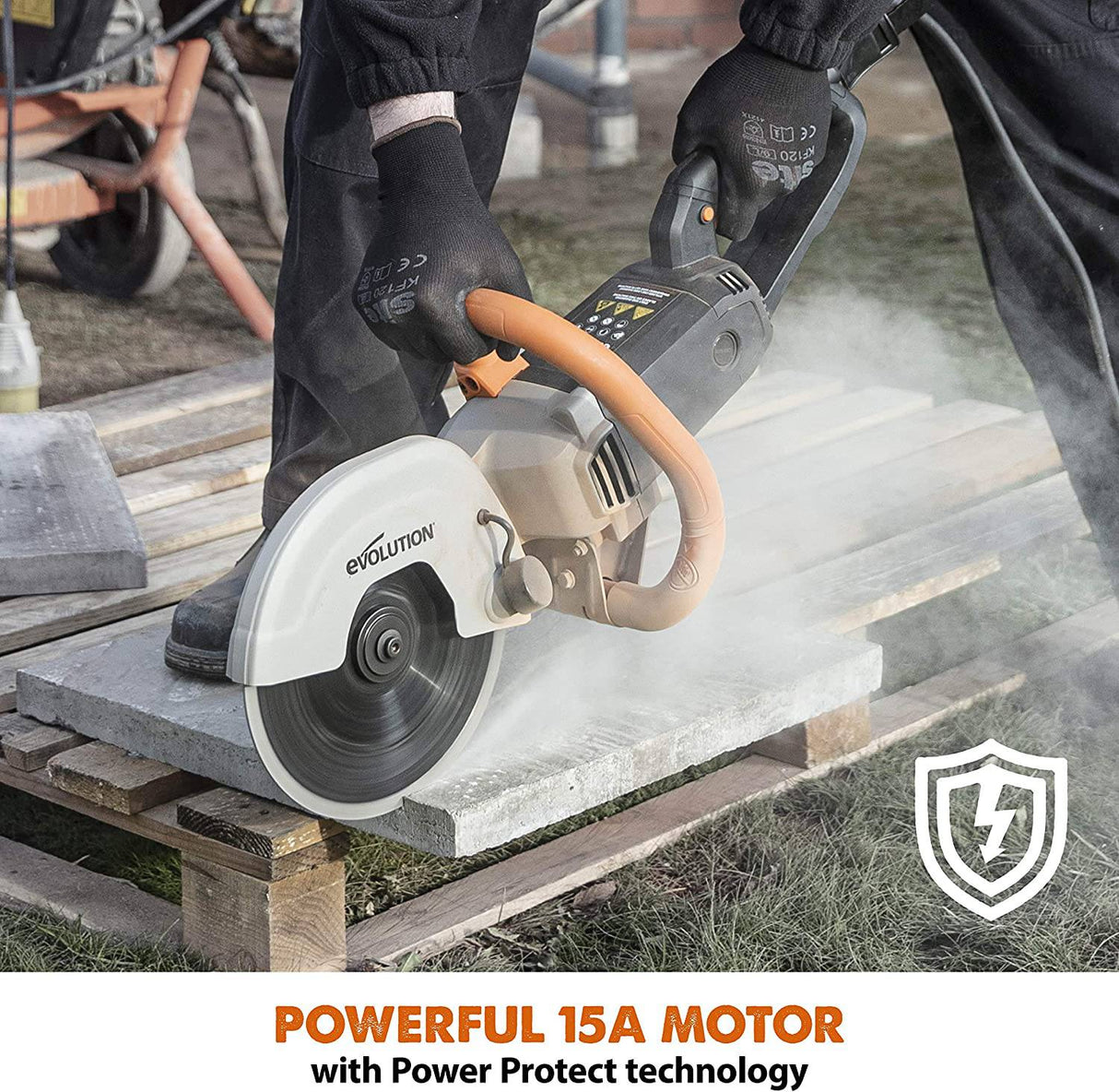 Evolution R230DCT - Sierra para hormigón de 9 pulgadas - Motor de 15 A, sin gasolina - Corte de 3-1/2 pulgadas - Incluye hoja de diamante para mampostería - DIGVICE MX