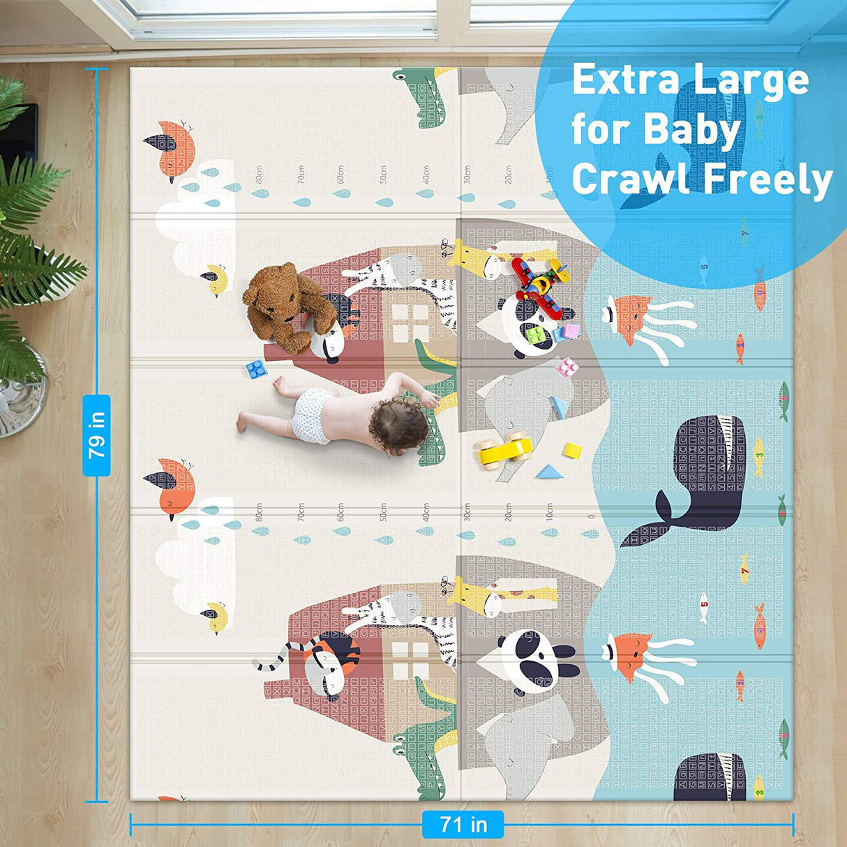 Gimars XL - Tapete de juego para bebé plegable, reversible, de 0,6 pulgadas de grosor, resistente al agua, para piso de espuma, para gatear, portátil, para bebés, niños pequeños, niños, uso en interiores y exteriores - DIGVICE MX