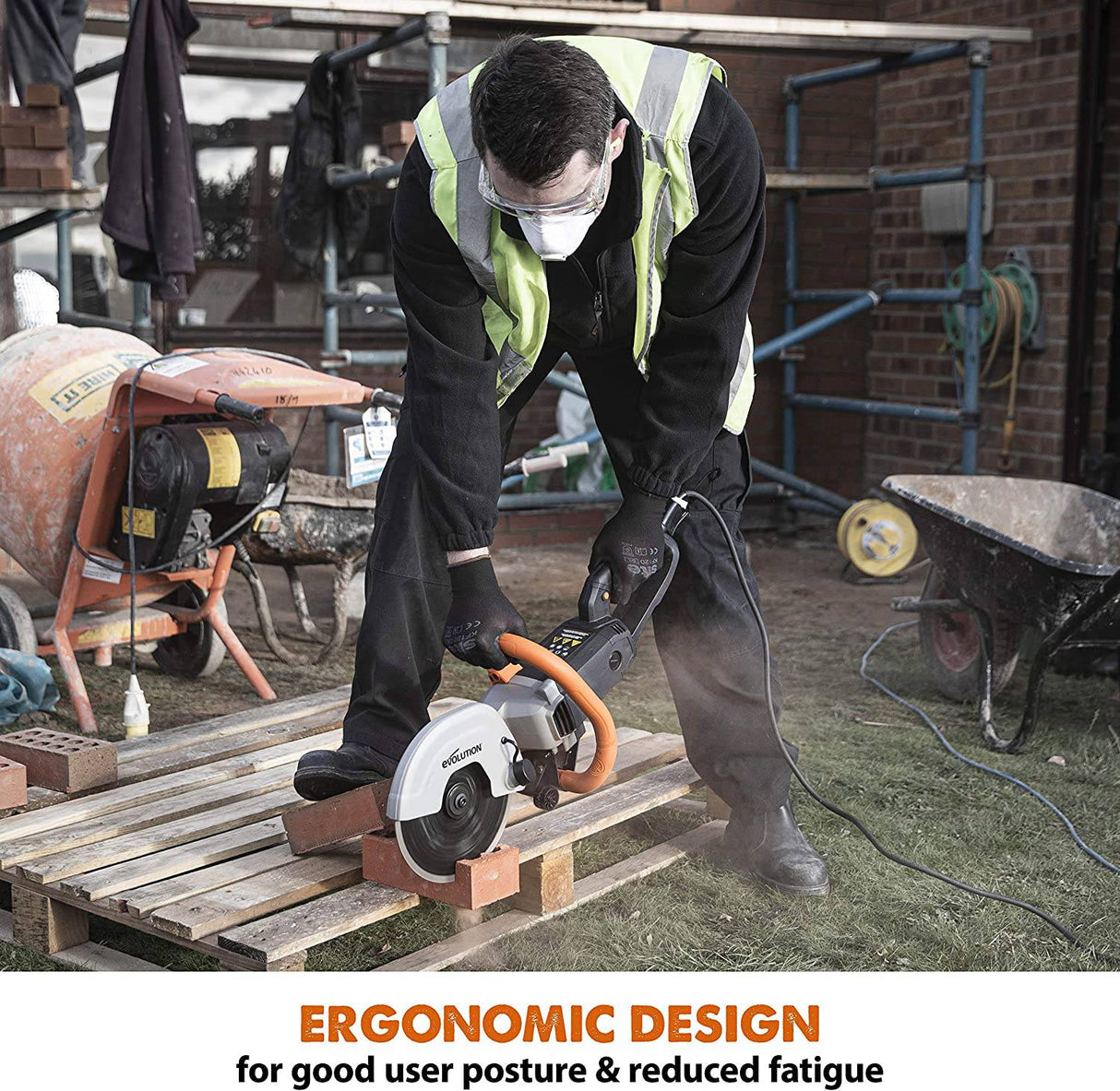 Evolution R230DCT - Sierra para hormigón de 9 pulgadas - Motor de 15 A, sin gasolina - Corte de 3-1/2 pulgadas - Incluye hoja de diamante para mampostería - DIGVICE MX