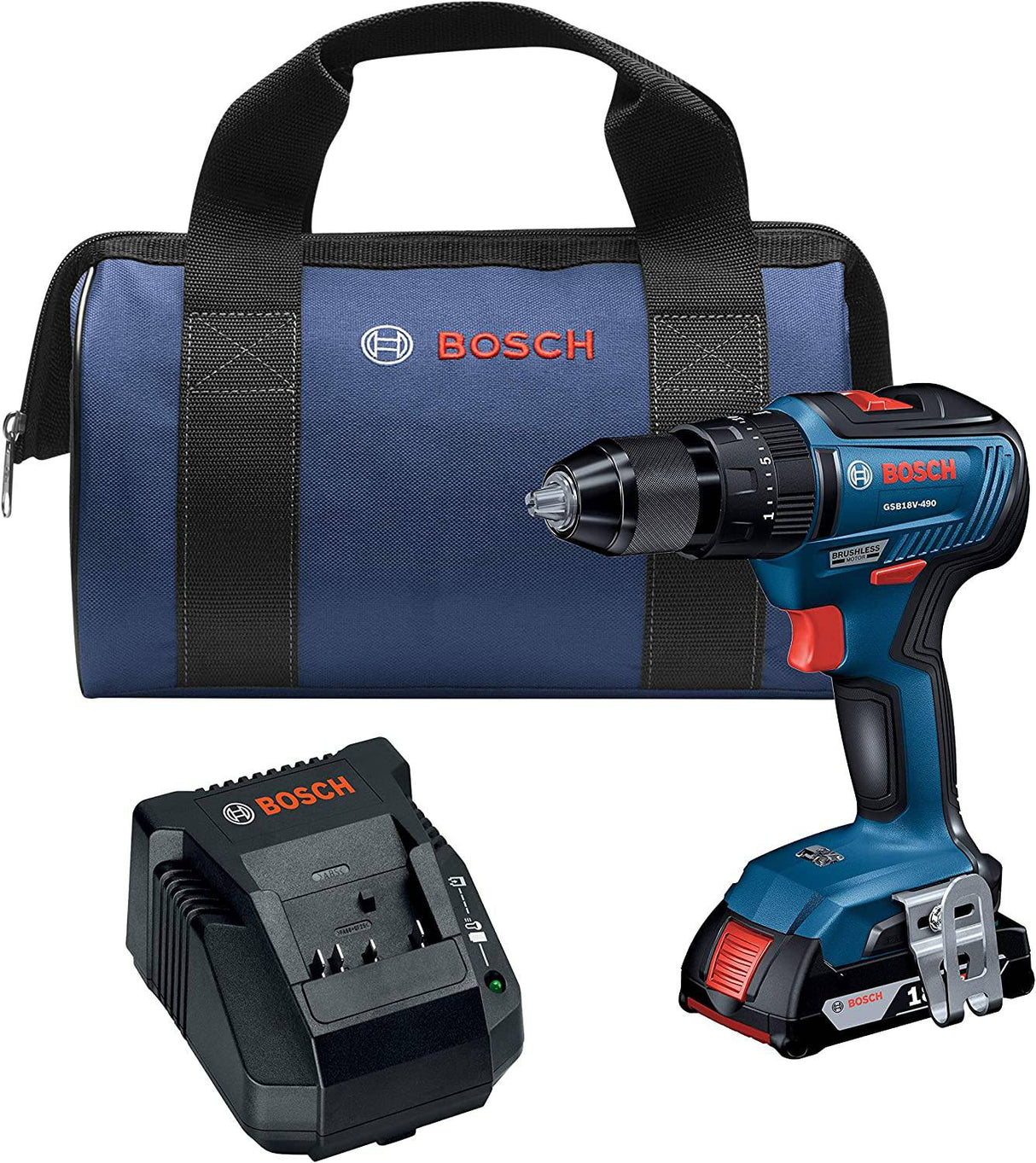 BOSCH GSB18V-490B12 18 V EC Sin escobillas 1/2 pulg. Kit de taladro percutor/atornillador con (1) batería SlimPack de 2,0 Ah - DIGVICE MX