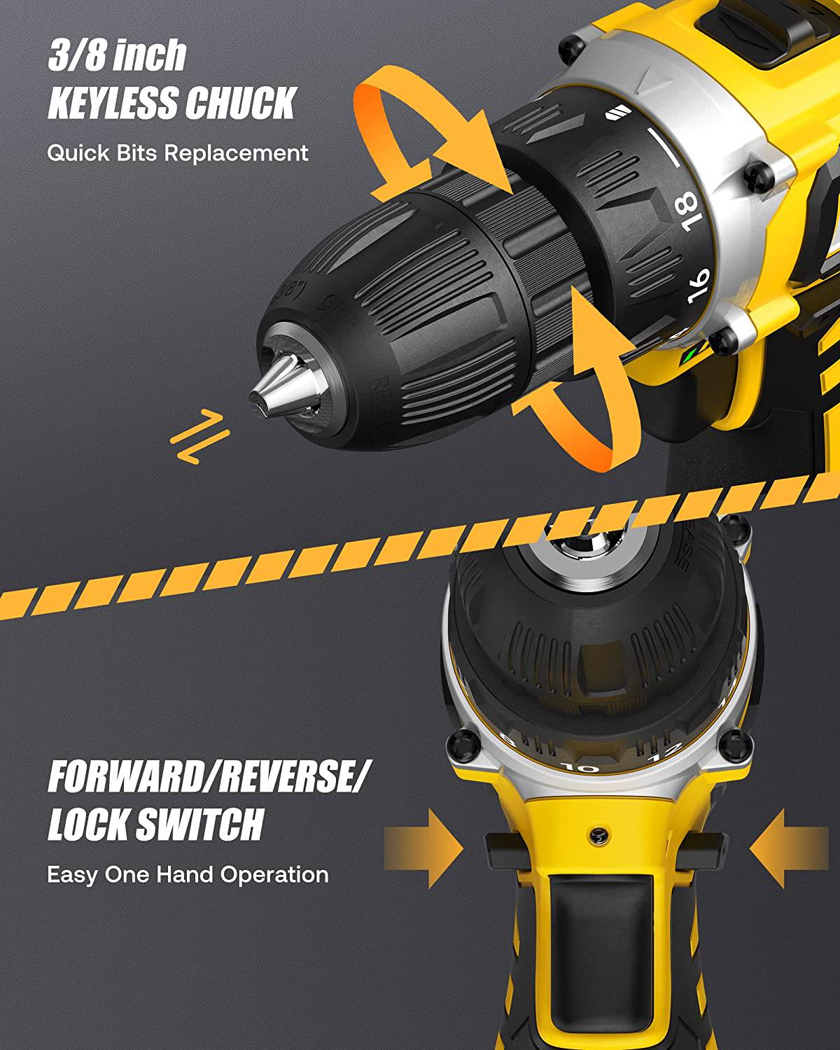 Hiipoo Taladro inalámbrico, Hiipoo 2 brocas eléctricas de velocidad variable con batería y cargador, juego de brocas eléctricas de litio de 12 V MAX con portabrocas sin llave de 3/8 pulgadas - DIGVICE MX