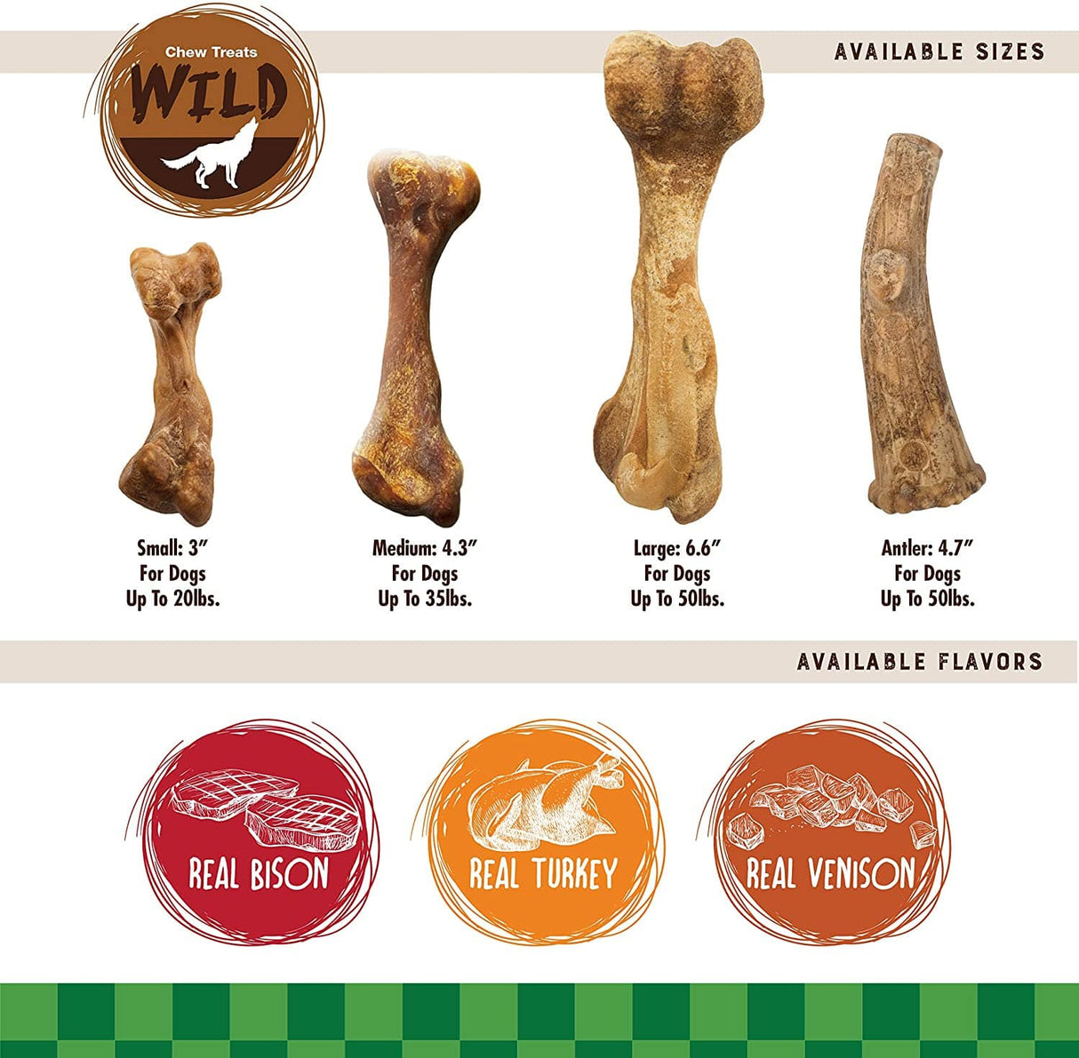 Nylabone Healthy Edibles Wild Dog Treat | Larga duración | todo natural | golosinas de hueso de perro | Fabricado en los Estados Unidos | con sabor a bisonte | con sabor a venado | MEDIANO - DIGVICE MX