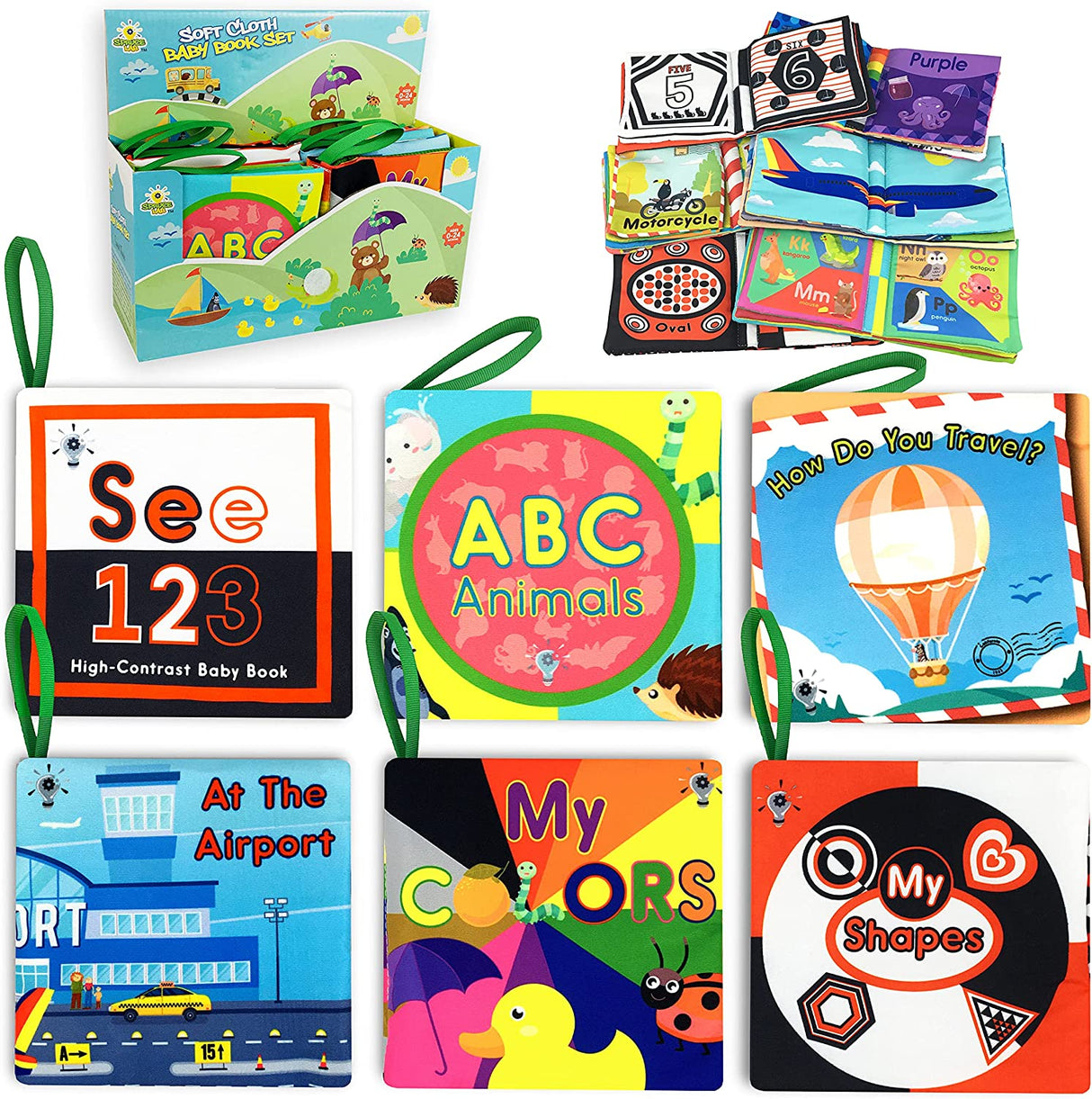 Spruce Lab - Libros educativos suaves para bebés, juego de 6 libros de tela, desarrollo sensorial - SLCB1