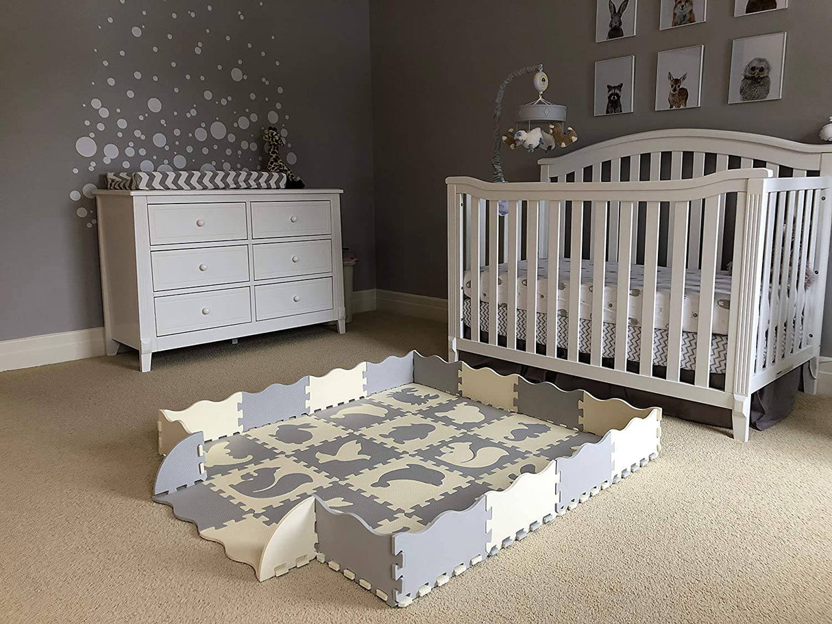 Wonder Bebe - Alfombra de juegos para bebés con valla, animales y baldosas de espuma. Alfombrilla de tiempo boca abajo, alfombrilla de juegos para niños, niños pequeños, bebés. Centro de actividades, parque de juegos en el piso del gimnasio - DIGVICE MX