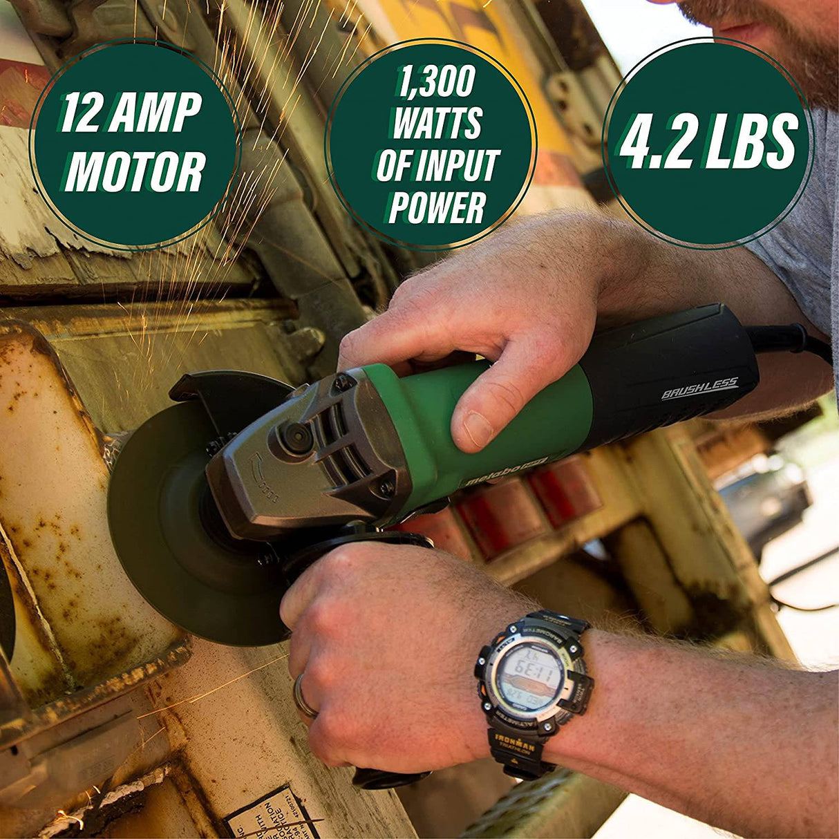 Amoladora angular Metabo HPT | 4-1/2 pulgadas | CA sin escobillas | Velocidad variable | Motor de 12 amperios | 2800 - 10 000 rpm | 1300W | Interruptor deslizante con bloqueo de gatillo | Garantía de 1 año | G12VE - DIGVICE MX