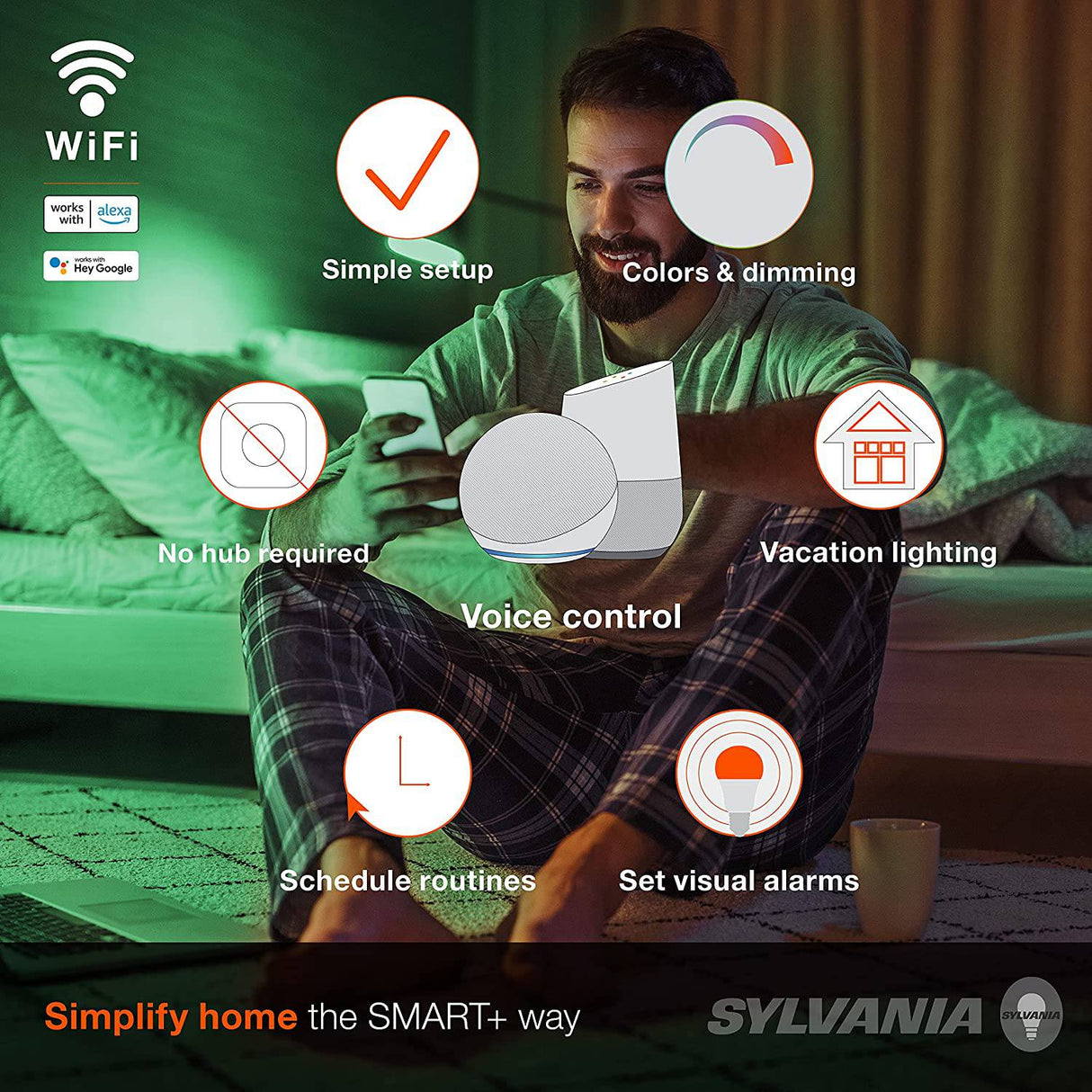 SYLVANIA Bombilla LED inteligente Wifi, equivalente a 60 W, a todo color y blanco sintonizable A19, regulable, compatible con Alexa y Google Home solamente, paquete de 4 (75674) - DIGVICE MX