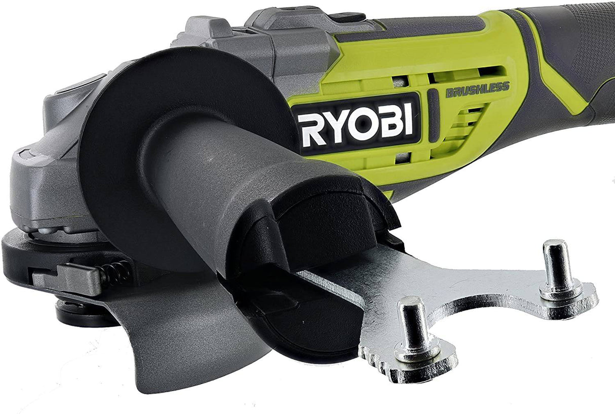 Ryobi P423 18V One+ sin escobillas 4-1/2" 10,400 RPM Amoladora y cortador de metal con mango lateral ajustable de 3 posiciones y llave inglesa integrada (batería no incluida, solo herramienta eléctrica) - DIGVICE MX