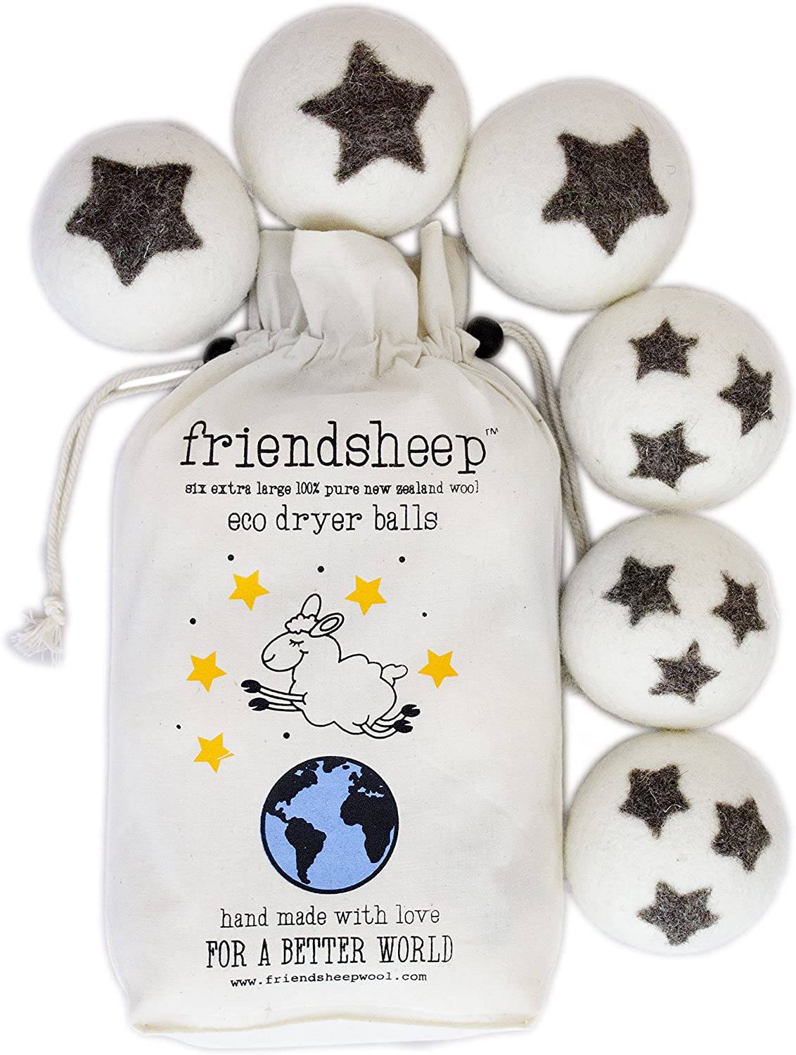 Friendsheep Bolas de lana para secadora de Friendsheep, paquete de 6 XL, orgánicas, premium, reutilizables, libres de crueldad, hechas a mano, comercio justo, sin pelusa, suavizante de telas Star - Stars Galore - DIGVICE MX