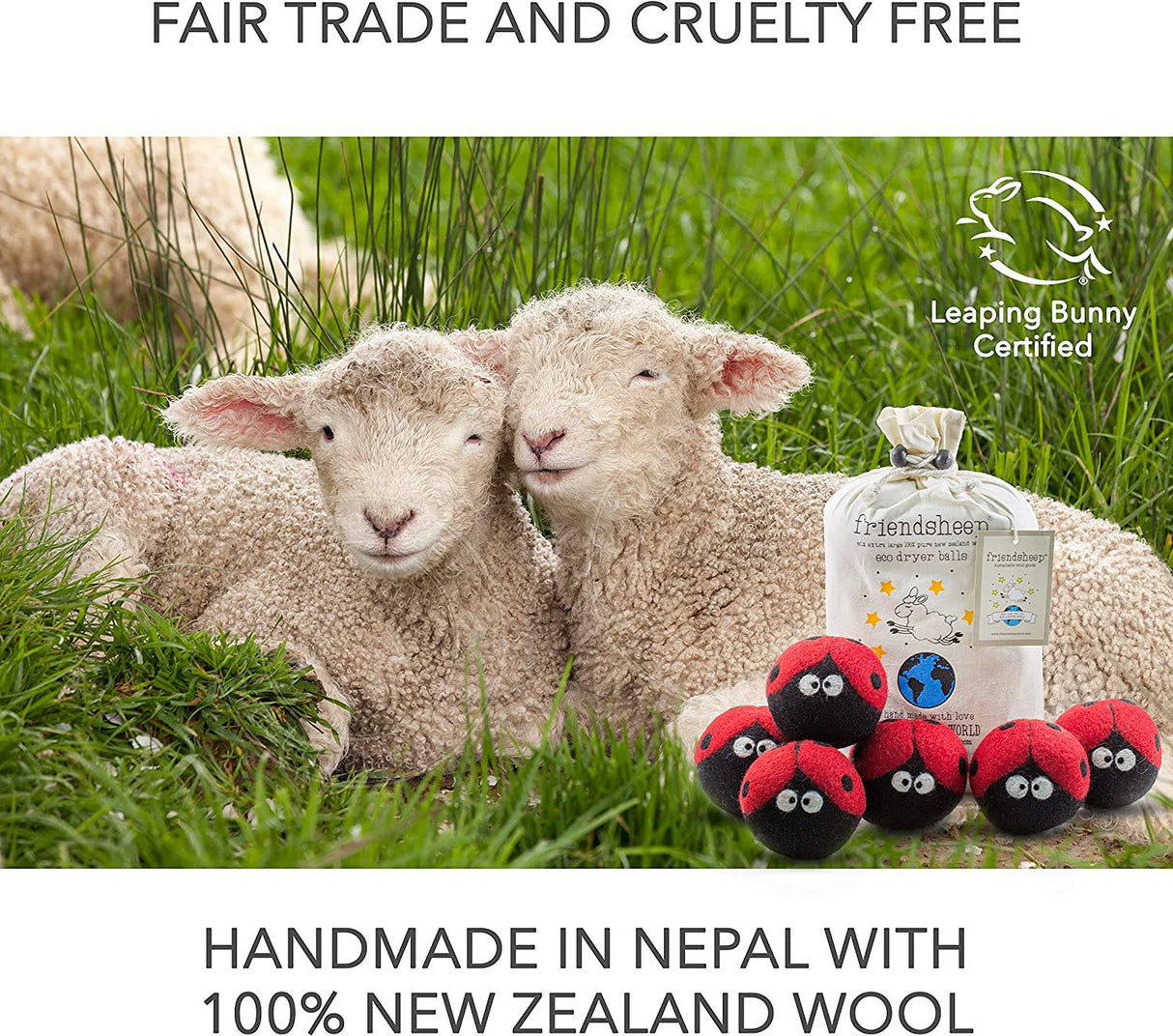 Friendsheep - Bolas para secadora de lana (6 unidades, XL, orgánicas, premium, reutilizables, sin crueldad, hechas a mano, de comercio justo, sin pelusa, suavizante de telas, mariquitas - Lavandería) - DIGVICE MX