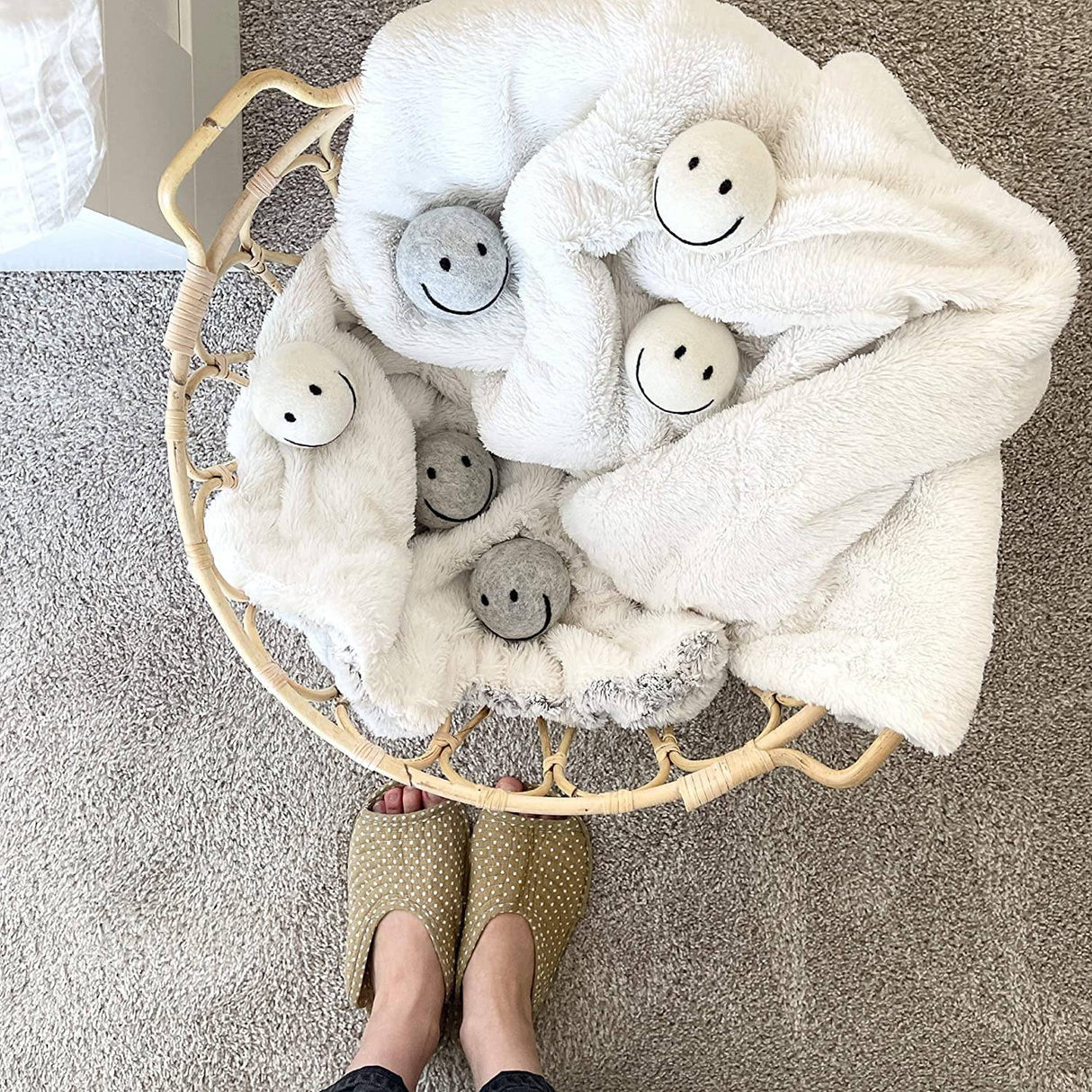 Studio simeuri Bolas para secadora Lavandería Bolas para secadora de lana reutilizables Juego de 6 unidades, XL 100% Nueva Zelanda Bola suavizante de tela reutilizable Antiestático para depilación de mascotas (Blanco, Gris) - DIGVICE MX