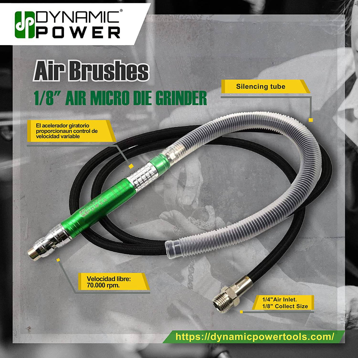 DP Dynamic Power 1/8" Air Micro DIE Grinder con piezas adicionales D313321B - DIGVICE MX