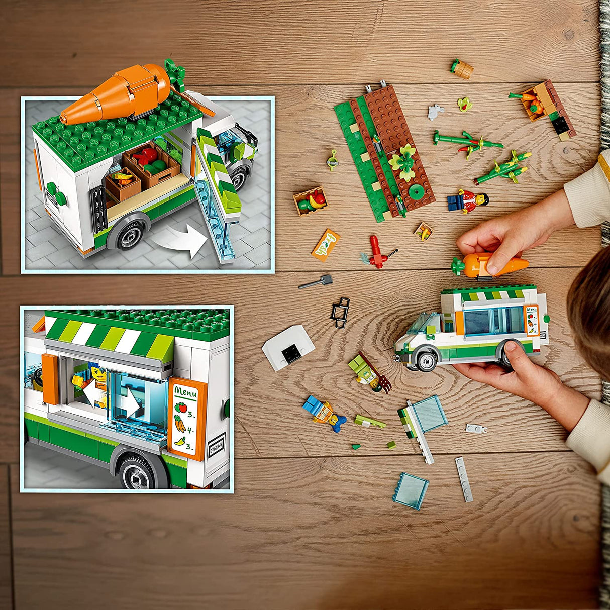 LEGO City Farmers Market Van 60345 Juego de juguetes de construcción para niños, niños y niñas a partir de 5 años Juego de tienda de granja móvil con 3 minifiguras (310 piezas)