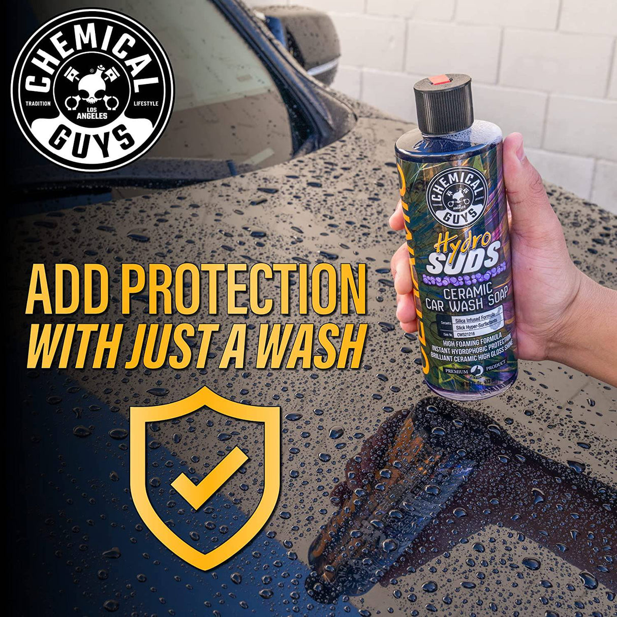 Chemical Guys CWS21216 HydroSuds Ceramic SiO2 Shine Jabón de lavado de autos de alta espuma (funciona con cañones de espuma, pistolas de espuma o lavados de cubos) 16 fl oz, aroma a bayas