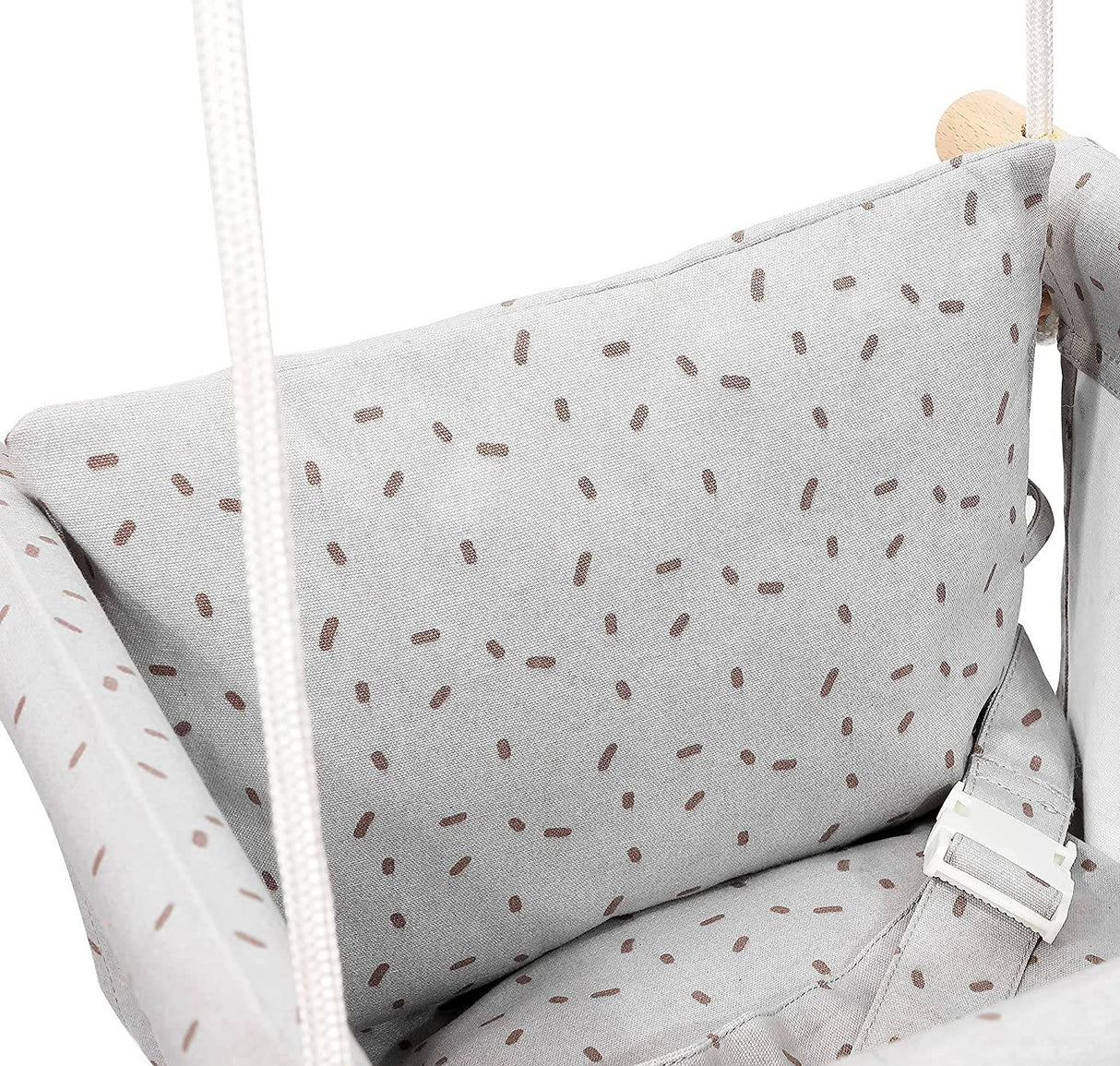 Milan Secure lona y madera para bebé, columpio colgante para interior y exterior, columpios de 6 a 36 meses con anillo de madera natural y cinturón de seguridad seguro, gris claro - DIGVICE MX
