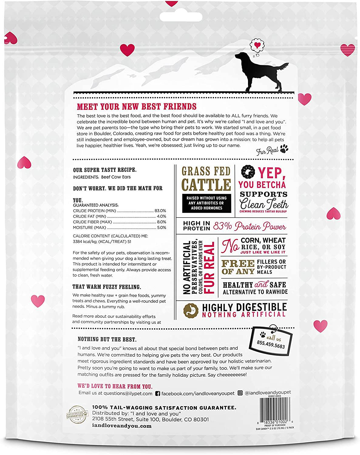 "I and love and you" Ear Candy Cow Ear Strips - Masticables para perros sin granos, 100% golosinas para orejas de ternera para perros grandes y pequeños, Free Range & Grass Fed Beef, 2.5 onzas - DIGVICE MX