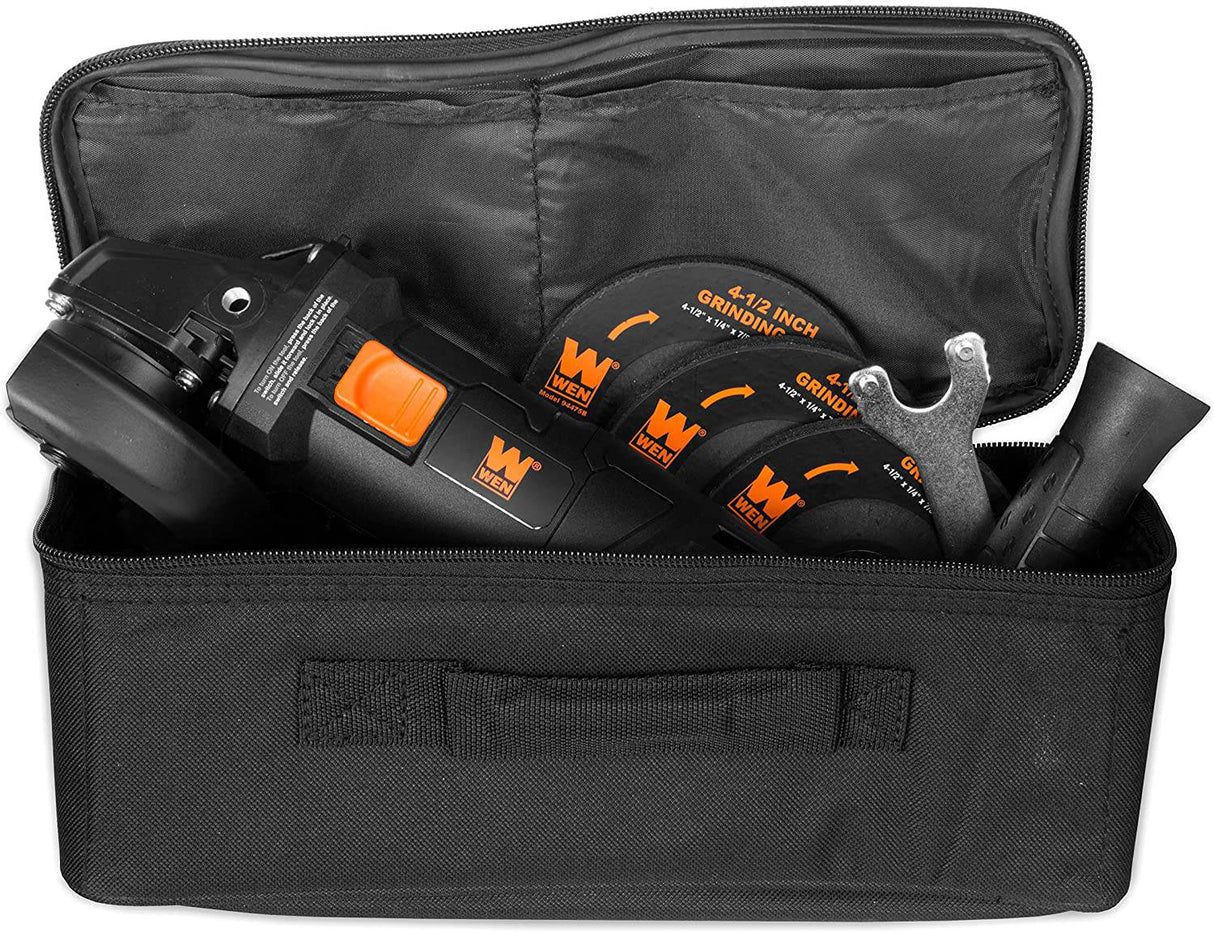 WEN 94475 Amoladora angular de 7,5 amperios y 4-1/2 pulgadas con mango reversible, tres discos abrasivos y estuche de transporte - DIGVICE MX