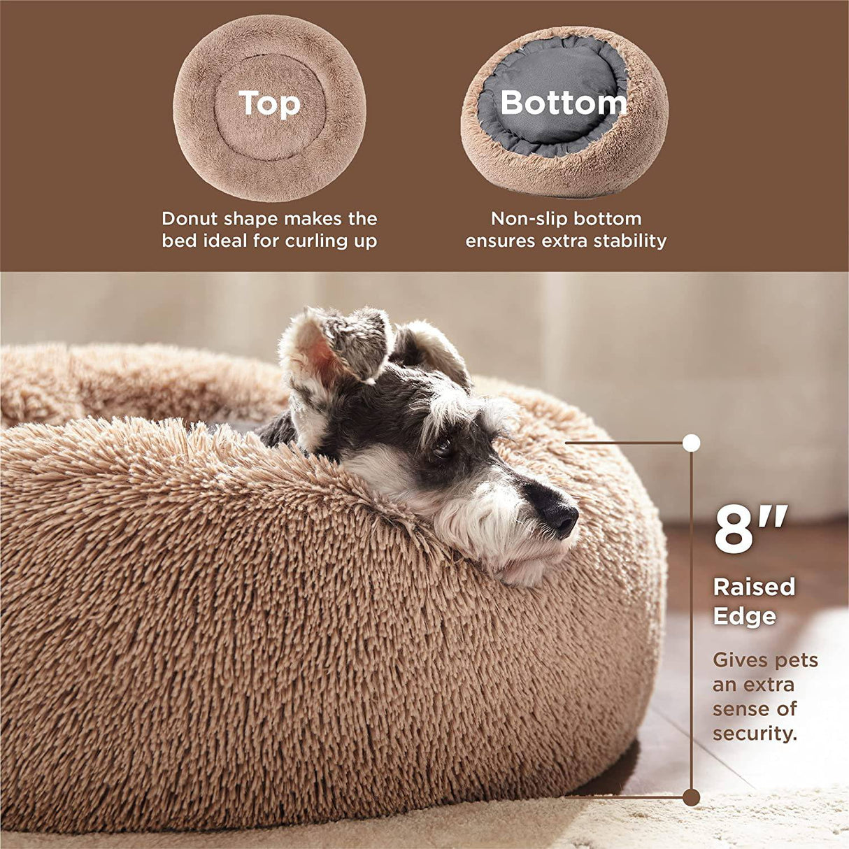 Bedsure - Camas para perros calmante para perros pequeños, medianos y grandes, cama redonda para perros lavable, antideslizante, de piel sintética, esponjosa, para perros, ansiolíticos, para gatos - DIGVICE MX