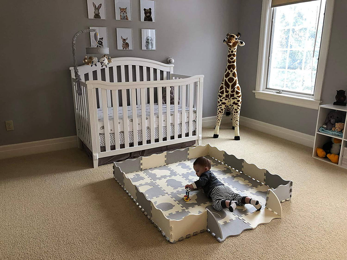 Wonder Bebe - Alfombra de juegos para bebés con valla, animales y baldosas de espuma. Alfombrilla de tiempo boca abajo, alfombrilla de juegos para niños, niños pequeños, bebés. Centro de actividades, parque de juegos en el piso del gimnasio - DIGVICE MX