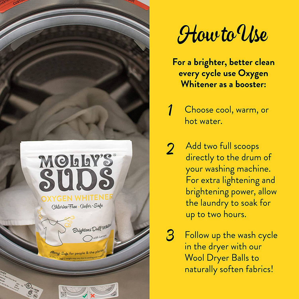 Molly's Suds Blanqueador de oxígeno natural | Alternativa de lejía natural, ingredientes derivados de plantas | Whitens Brightens and Brightens Colors (Aceite esencial de limón puro - 81.6 oz) - DIGVICE MX