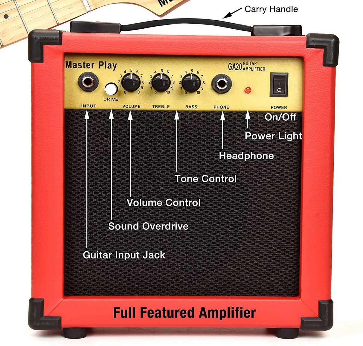 Master Play - Guitarra eléctrica de 30 pulgadas, para niños/principiantes con kit de inicio completo, amplificador de 20 vatios, 6 cuerdas adicionales, púas, bolsa de concierto, correa para el hombro, sintonizador digital, cable, paño de lavado