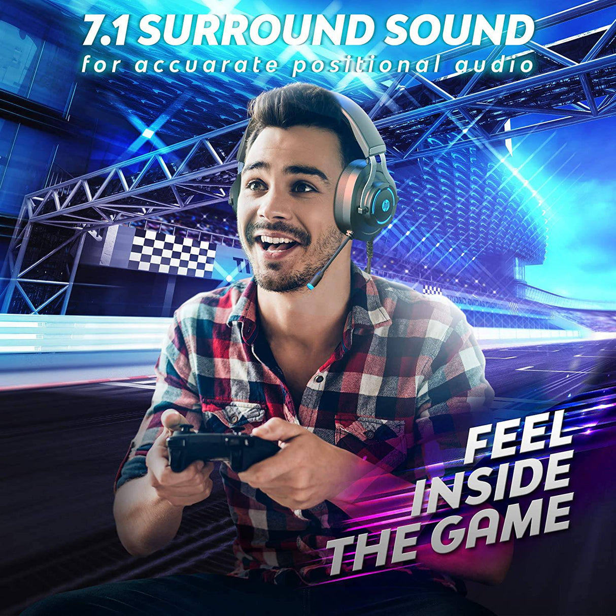 HP - Auriculares para juegos USB, auriculares para computadora para juegos de PC con micrófono para el trabajo, auriculares para juegos USB con sonido envolvente virtual 7.1 con micrófono