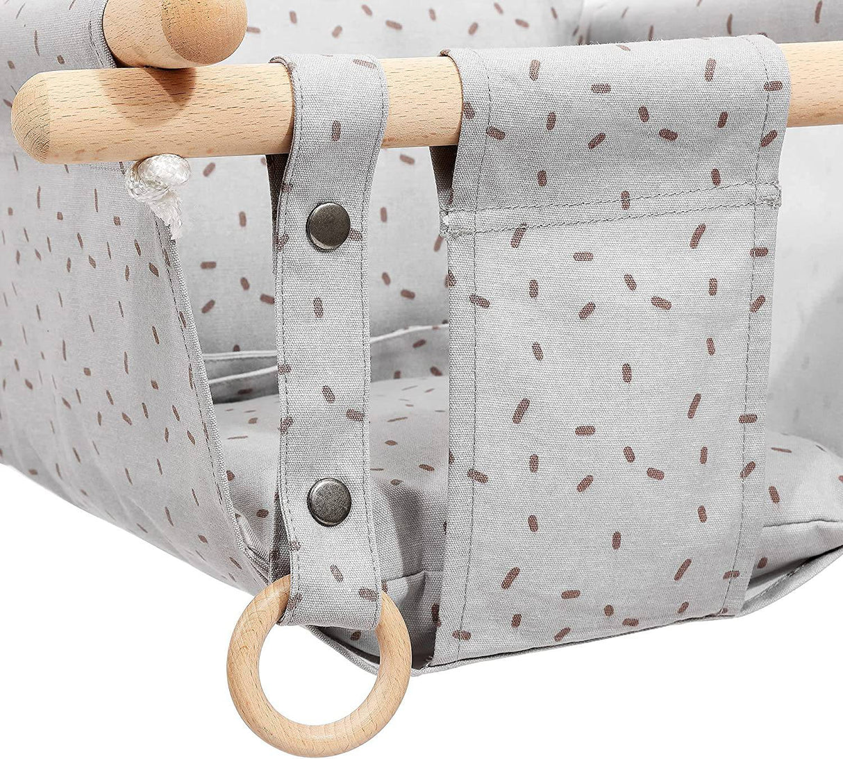 Milan Secure lona y madera para bebé, columpio colgante para interior y exterior, columpios de 6 a 36 meses con anillo de madera natural y cinturón de seguridad seguro, gris claro - DIGVICE MX