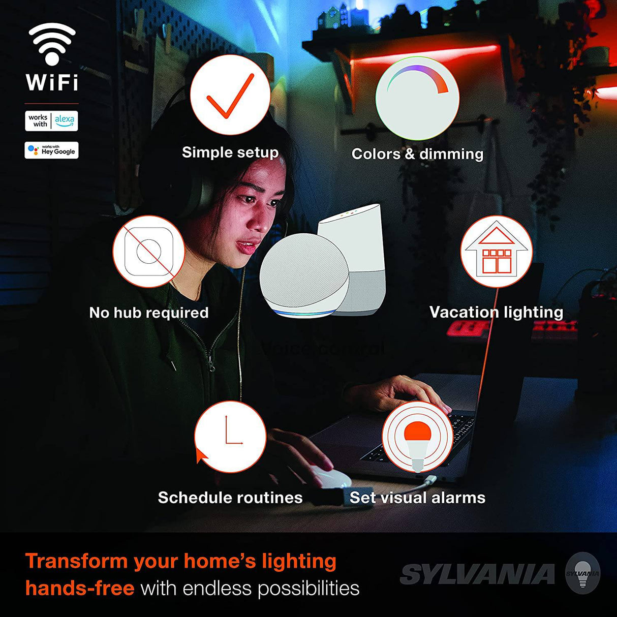 SYLVANIA Smart LED WiFi tira de luz a todo color, 6.5 pies, regulable, compatible con Alexa y Google Home solamente, 1 paquete (75704) - DIGVICE MX