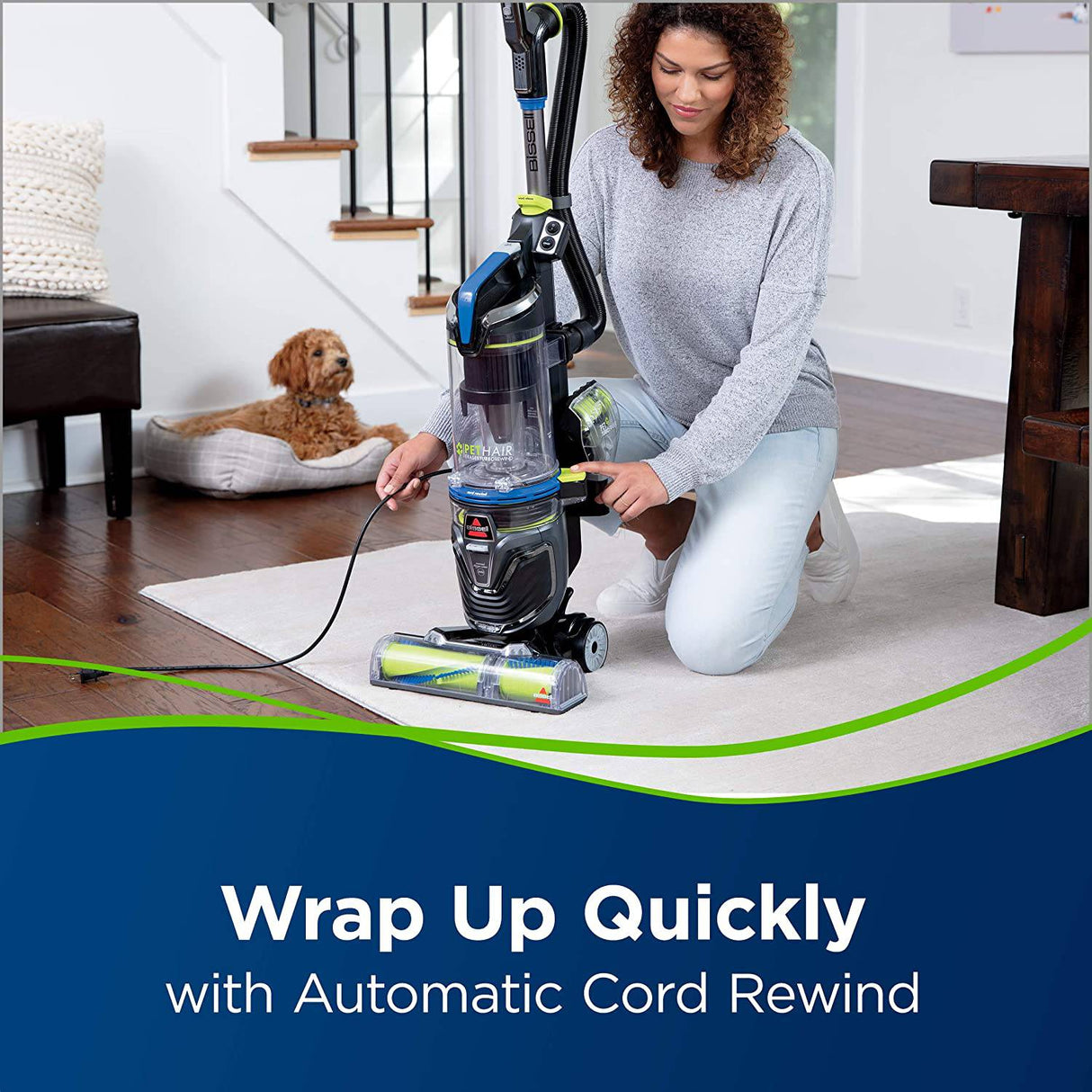 BISSELL 27909 Pet Hair Eraser Turbo Rewind Aspiradora, liviana, rebobinado automático de cable, cepillo sin enredos, faros delanteros, sistema SmartSeal Allergen - DIGVICE MX