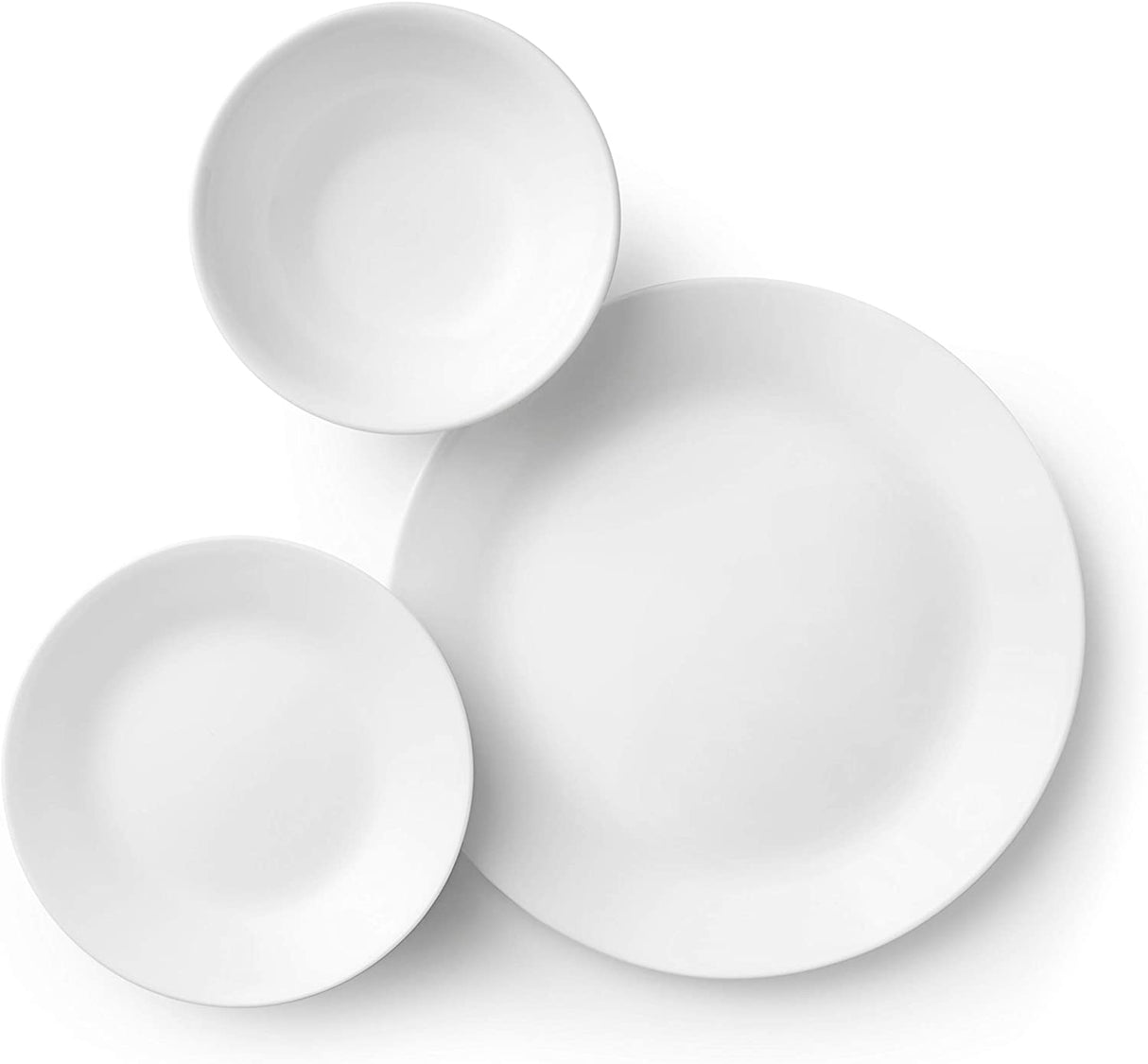 Corelle Vitrelle Servicio de 18 piezas para 6 vajillas, vidrio de triple capa y resistente a las astillas, juego de platos y tazones redondos livianos