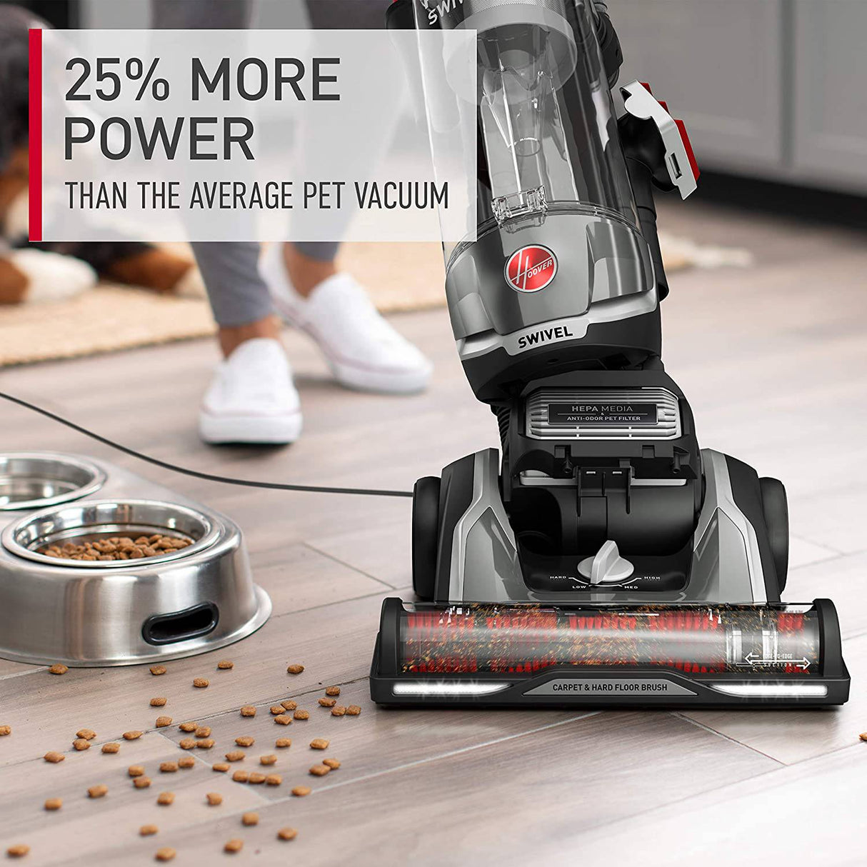 Hoover MAXLife Elite Swivel XL Aspiradora para mascotas con filtración de medios HEPA, vertical sin bolsa para múltiples superficies para alfombras y pisos duros, UH75250, gris - DIGVICE MX