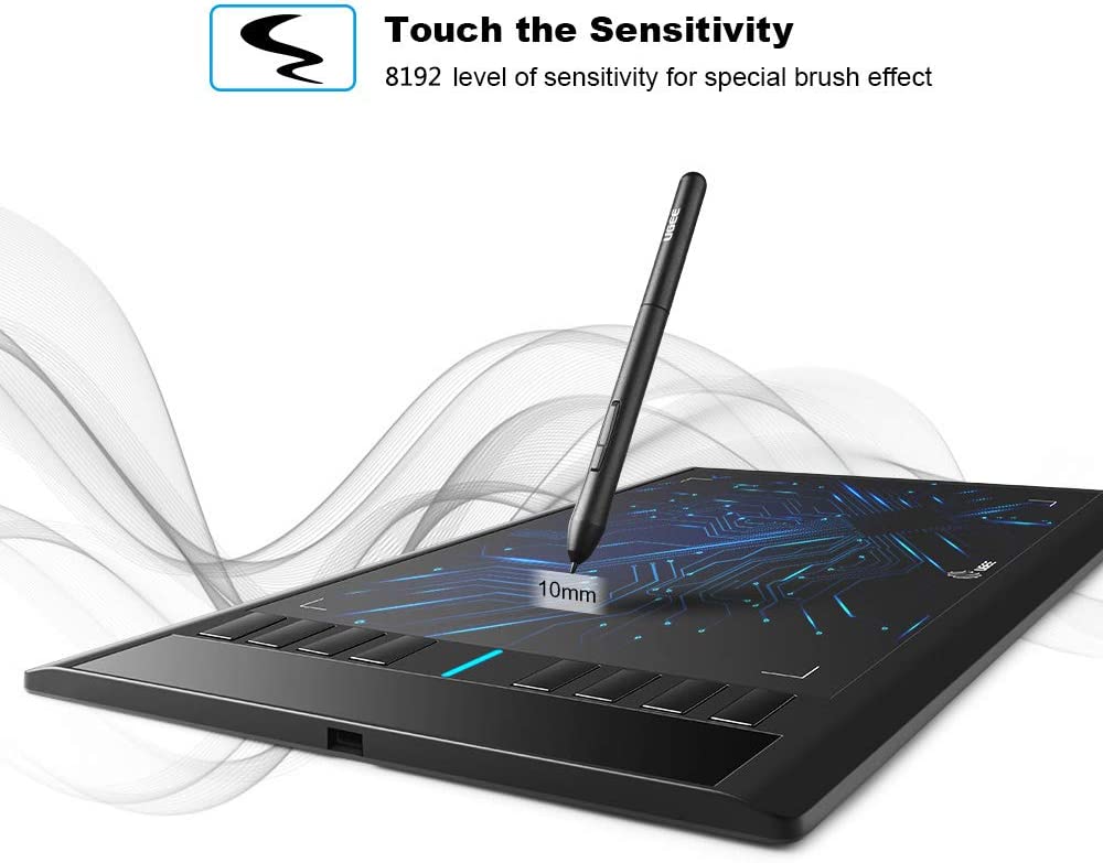 Tableta de dibujo gráfico, tableta digital 3D Ugee M708 de 10 x 6 pulgadas con bolígrafo de inclinación sin batería de 8192 niveles, 8 teclas de acceso rápido, arte, diseño, tableta de creación para PC con Windows 11/10/8/7, Mac OS 10.10 o superior