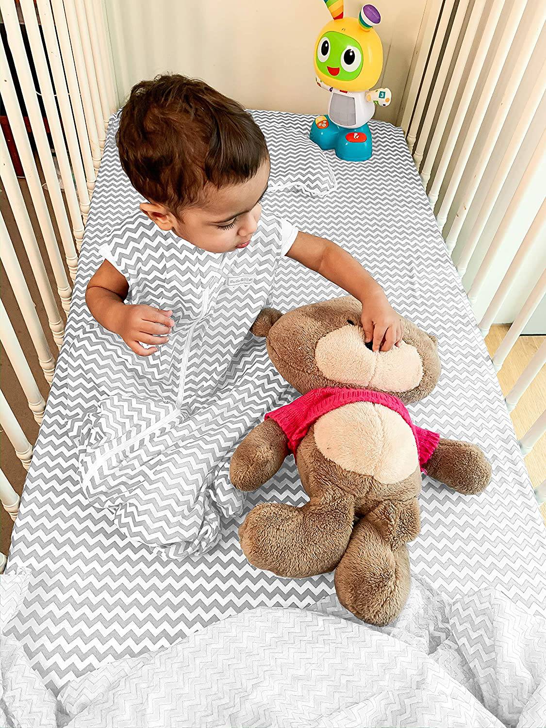 BAEBAE GOODS - Premium Pack and Play Sheets Paquete de 4 - Sábanas de colchón 100% súper suave de punto jersey de algodón - Sábana bajera portátil para cuna para niño y niña (24 x 38 x 5) - DIGVICE MX