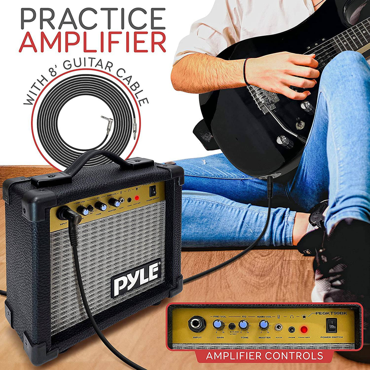 Pyle - Kit de guitarra eléctrica para principiantes con amplificador - Kit de inicio Paquete de instrumentos de tamaño completo de 39 "con pastillas Humbucker y amplificador Rock