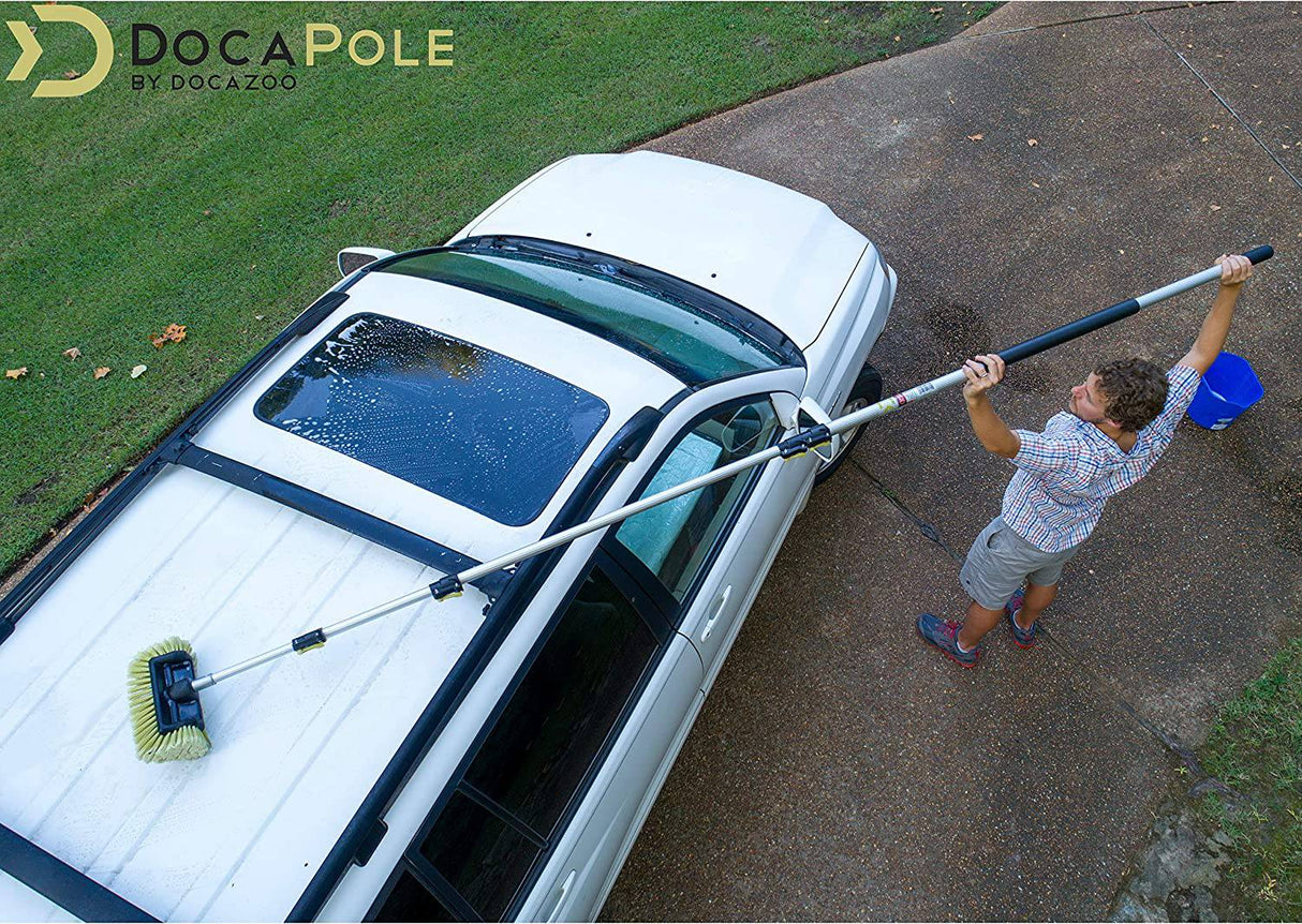 DocaPole 6-24 pies (alcance de 30 pies) Cepillo de lavado de autos de cerdas suaves y poste de extensión para autos, camiones, botes, casas rodantes, revestimientos de casas, pisos y más