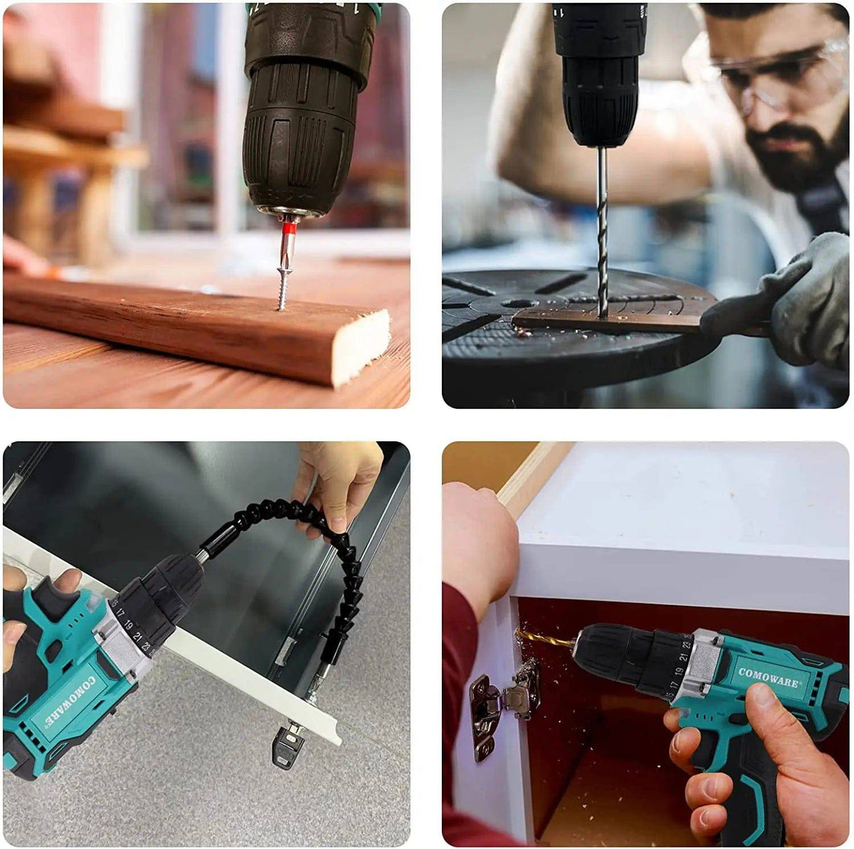 COMOWARE Taladro inalámbrico de 20 V, juego de brocas eléctricas con 1 batería y cargador, portabrocas sin llave de 3/8 pulgadas, 2 velocidades variables, par de torsión de 266 en libras, posición 17+1 y 34 brocas de taladro/conductor - DIGVICE MX