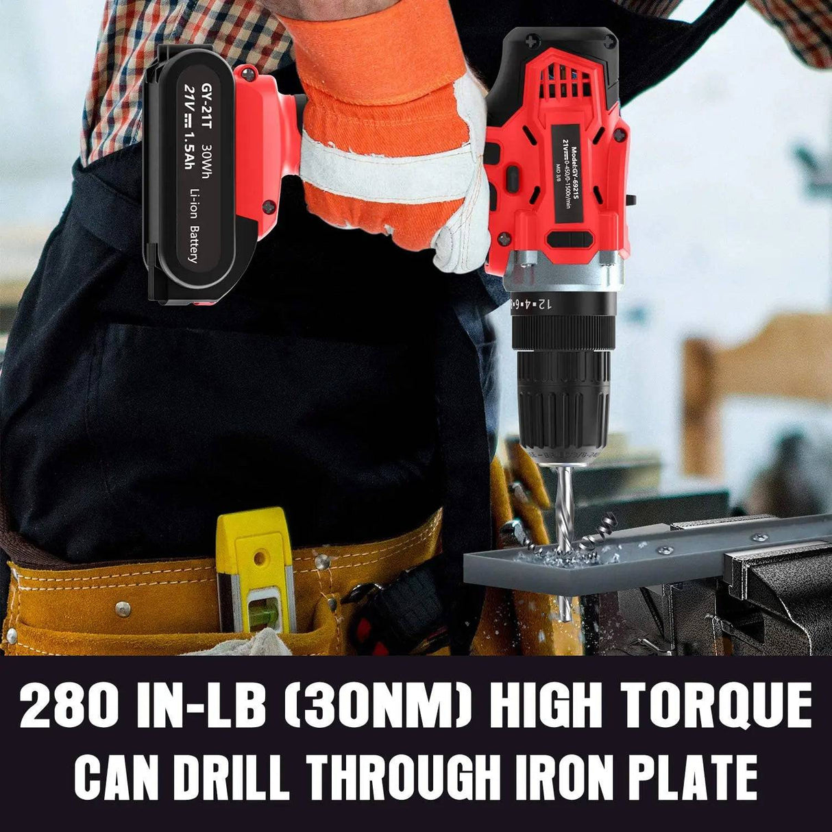 GardenJoy Juego de brocas eléctricas inalámbricas: Taladro eléctrico de 21 V con cargador rápido Portabrocas sin llave de 3/8 pulgadas, 2 velocidades variables 24+1 kit de herramientas eléctricas de ajuste de par y 25 brocas de taladro/destornillador - DIGVICE MX