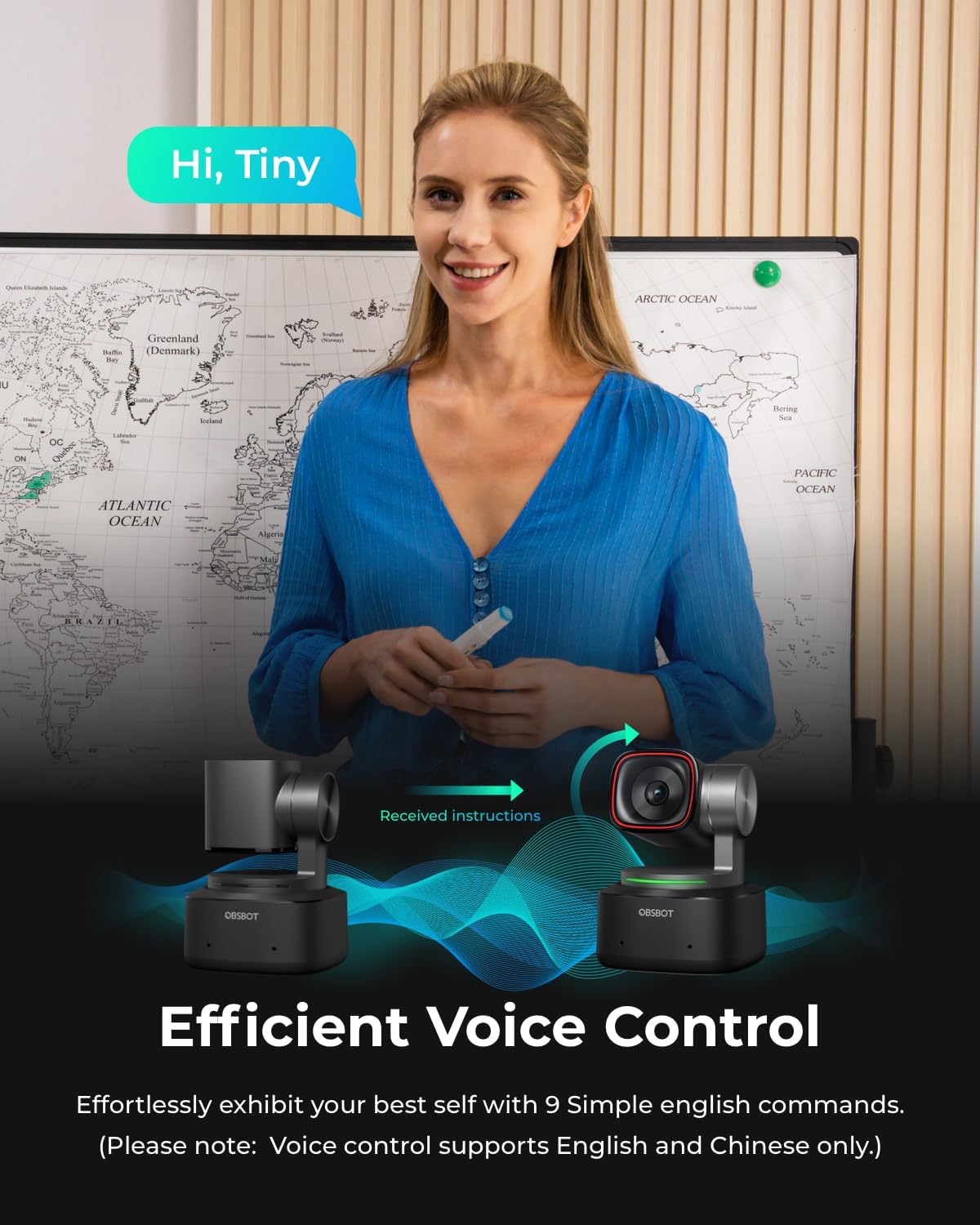 OBSBOT Tiny 2 Webcam 4K Voice Control PTZ