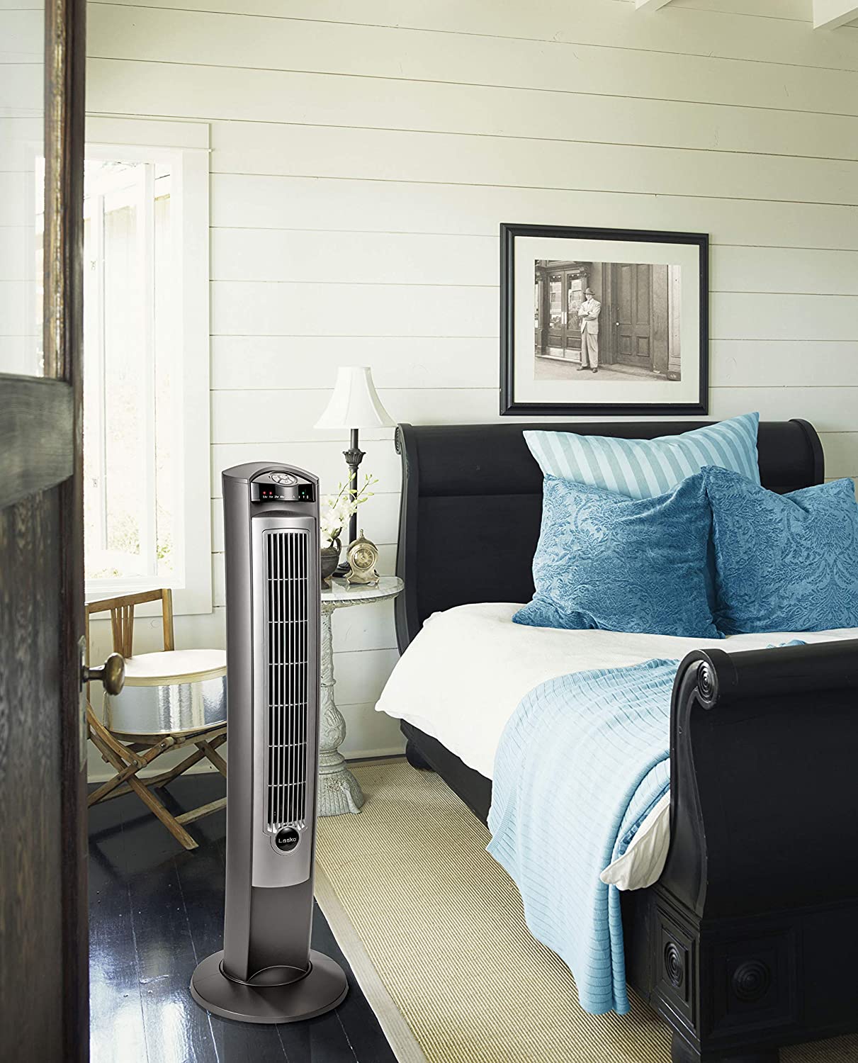 Ventilador de torre oscilante Lasko, control remoto, temporizador, 3 velocidades silenciosas, para dormitorio, sala de estar y oficina, 42", plateado, T42951