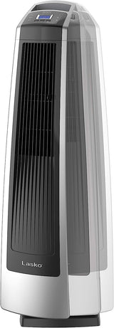 Ventilador de torre oscilante de alta velocidad Lasko, control remoto, temporizador, 3 velocidades potentes, para garaje, sótano y gimnasio, 35 pulgadas plateado y negro, U35115, grande