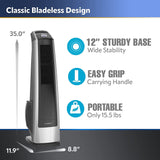Ventilador de torre oscilante de alta velocidad Lasko, control remoto, temporizador, 3 velocidades potentes, para garaje, sótano y gimnasio, 35 pulgadas plateado y negro, U35115, grande