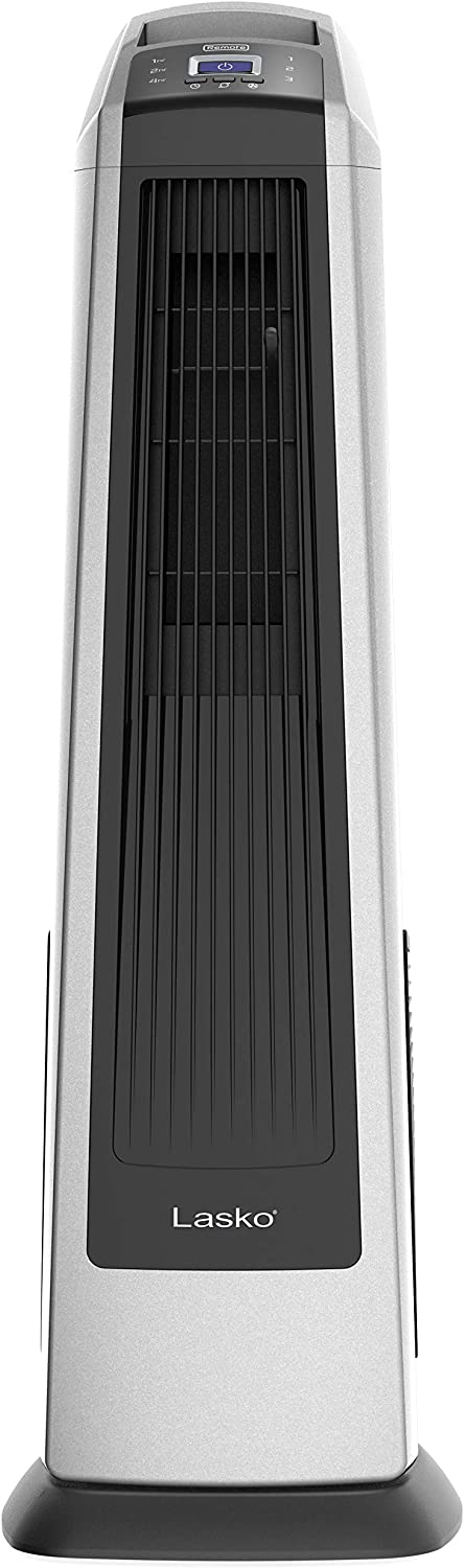 Ventilador de torre oscilante de alta velocidad Lasko, control remoto, temporizador, 3 velocidades potentes, para garaje, sótano y gimnasio, 35 pulgadas plateado y negro, U35115, grande
