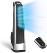 Ventilador de torre oscilante de alta velocidad Lasko, control remoto, temporizador, 3 velocidades potentes, para garaje, sótano y gimnasio, 35 pulgadas plateado y negro, U35115, grande
