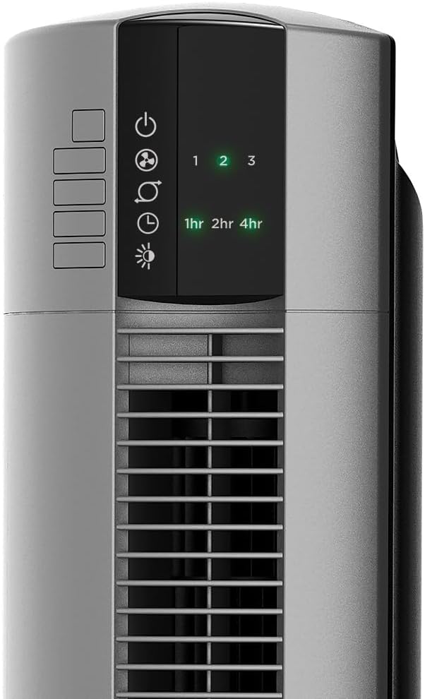 Ventilador de torre de rendimiento oscilante Lasko, configuración nocturna, control remoto, temporizador, 3 velocidades, para dormitorio, hogar y oficina, 48", gris, T48314